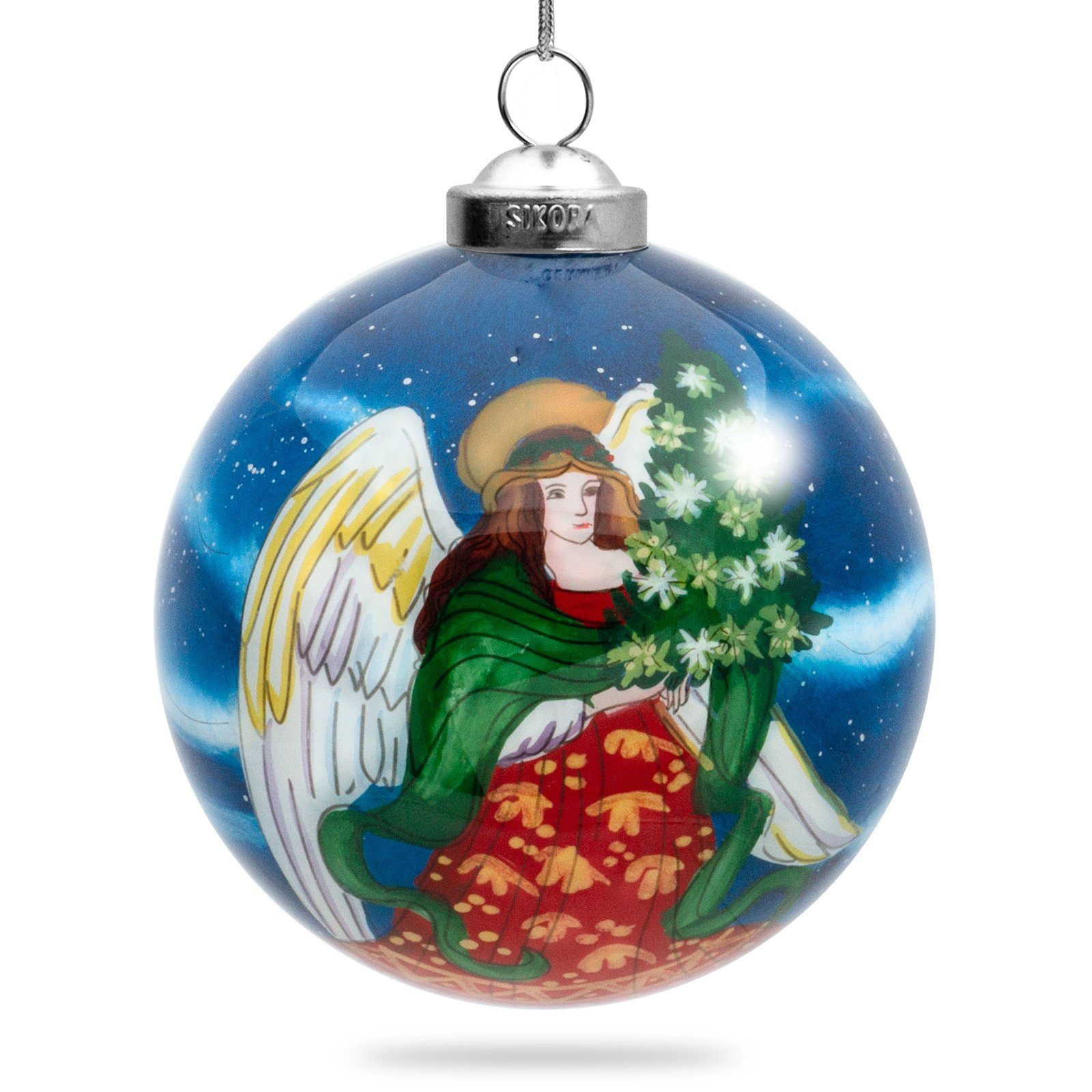 SIKORA Christbaumschmuck K08-79 Christkind mit Weihnachtsbaum Weihnachtskugel Innenglasmalerei D: 7,5 cm