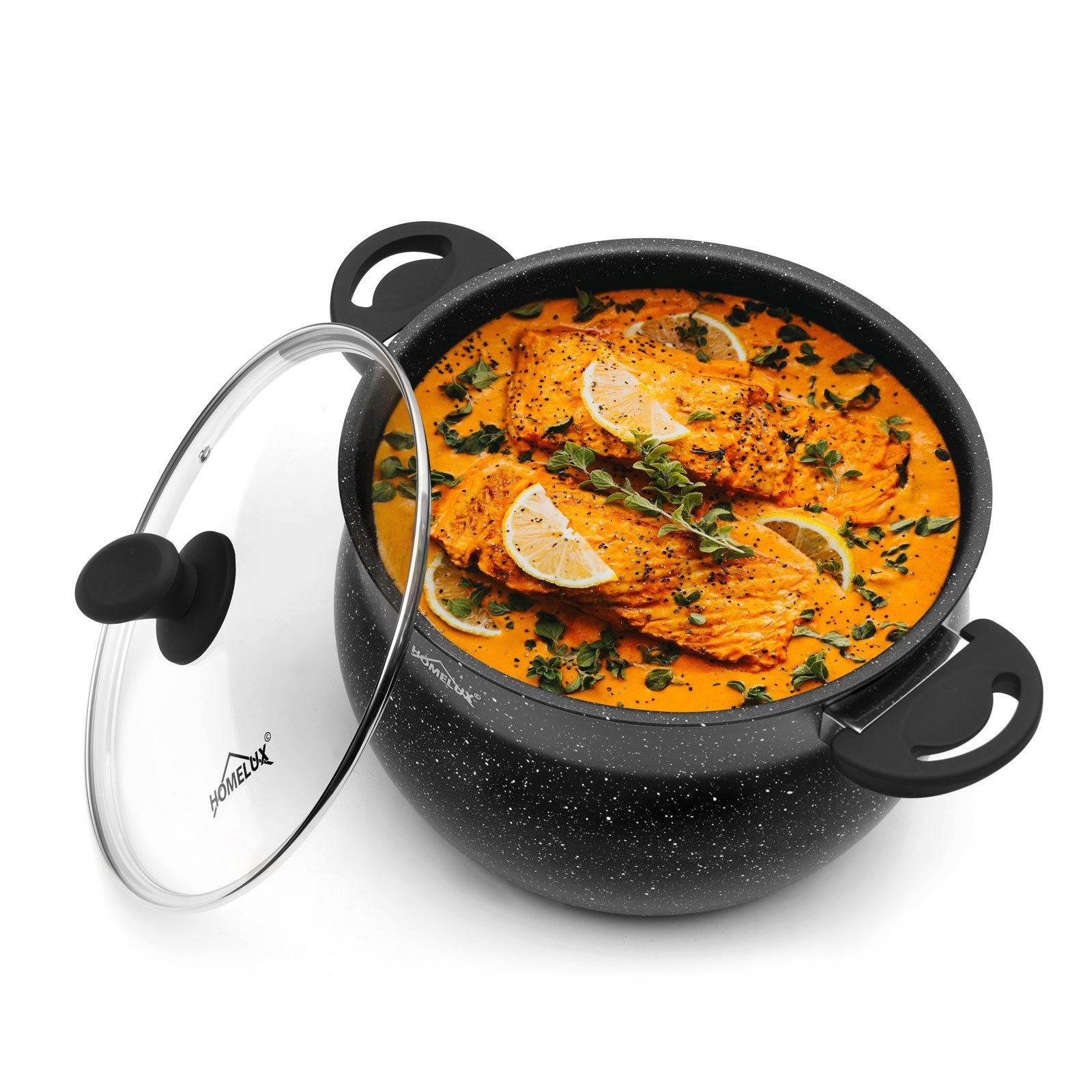 HOMELUX Suppentopf 4/6/8/10/12,5/15 L Topf Induktions Antihaft Kochtopf mit Glasdeckel, Aluminium (für alle Herdarten), induktionsgeeignet