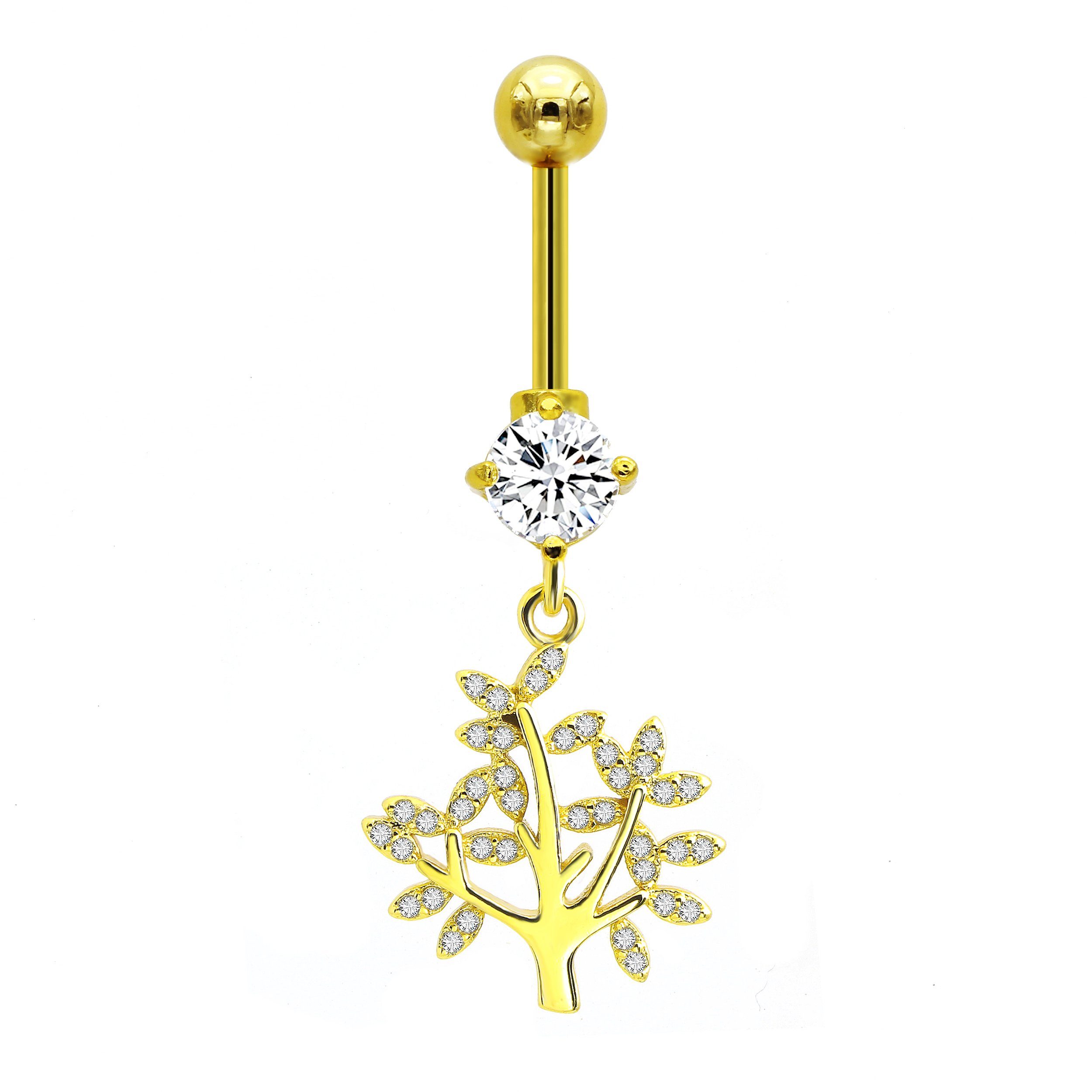 Bauchnabelpiercing Edelstahl Gold Nabelpiercing Lebensbaum Anhänger Banana Zirkonia