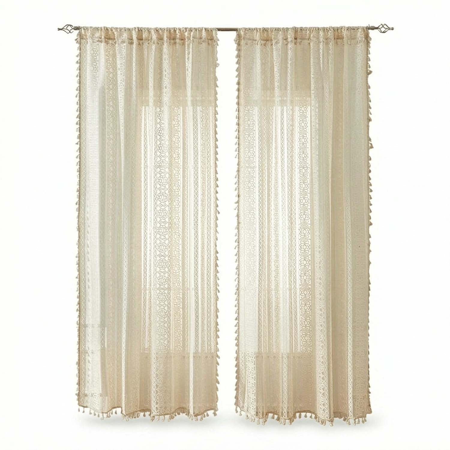 Zyronn Scheibengardine Boho-Quasten-Vorhänge für Wohnzimmer, Vintage-Stil (2 St)