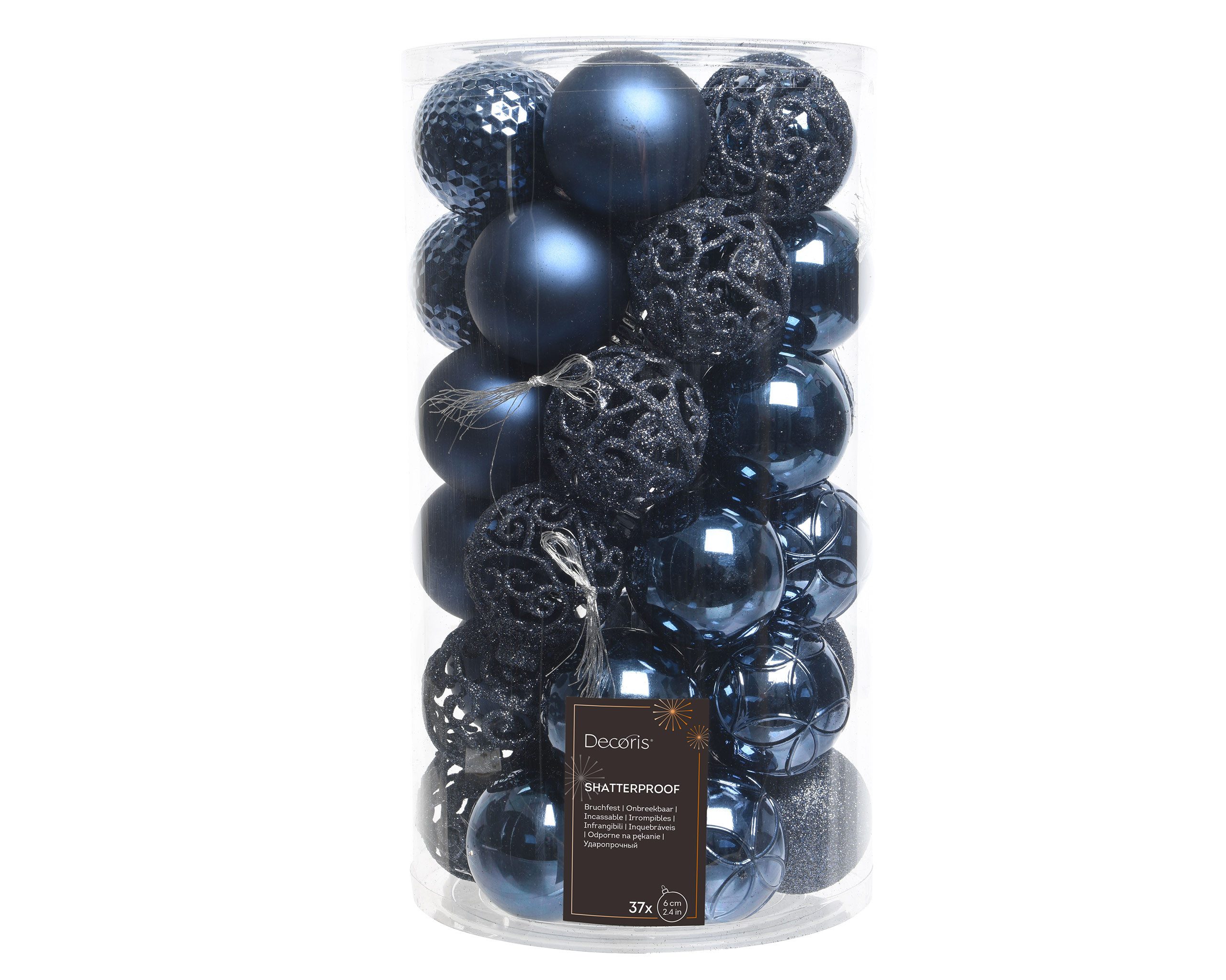 Kaemingk Weihnachtsbaumkugel, Weihnachtskugeln Kunststoff Ornamente 6cm 37er Set - Nachtblau