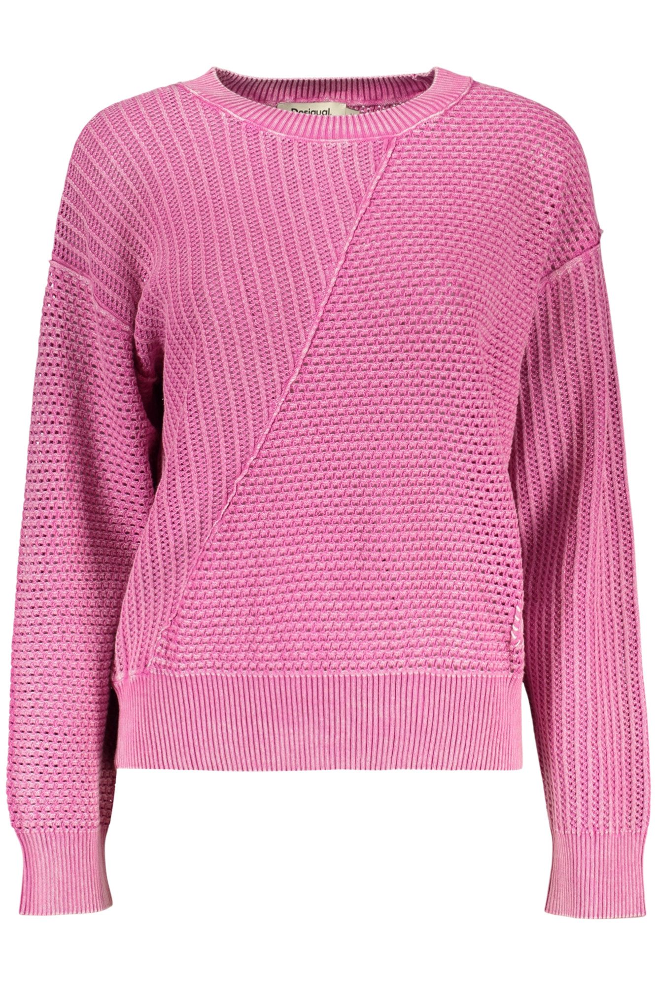 Desigual Strickpullover Rosa Damenpullover mit Stickerei und Kontrastdetails – Rundhals-Desi