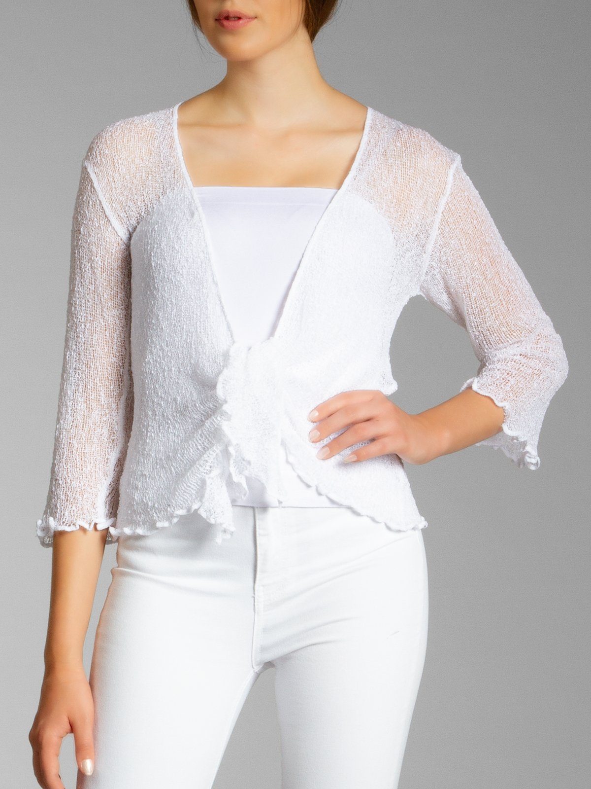 Caspar Strickjacke STJ022 angenehm leichter Damen Sommer Bolero mit 3/4 Arm – Bild 3 von 5