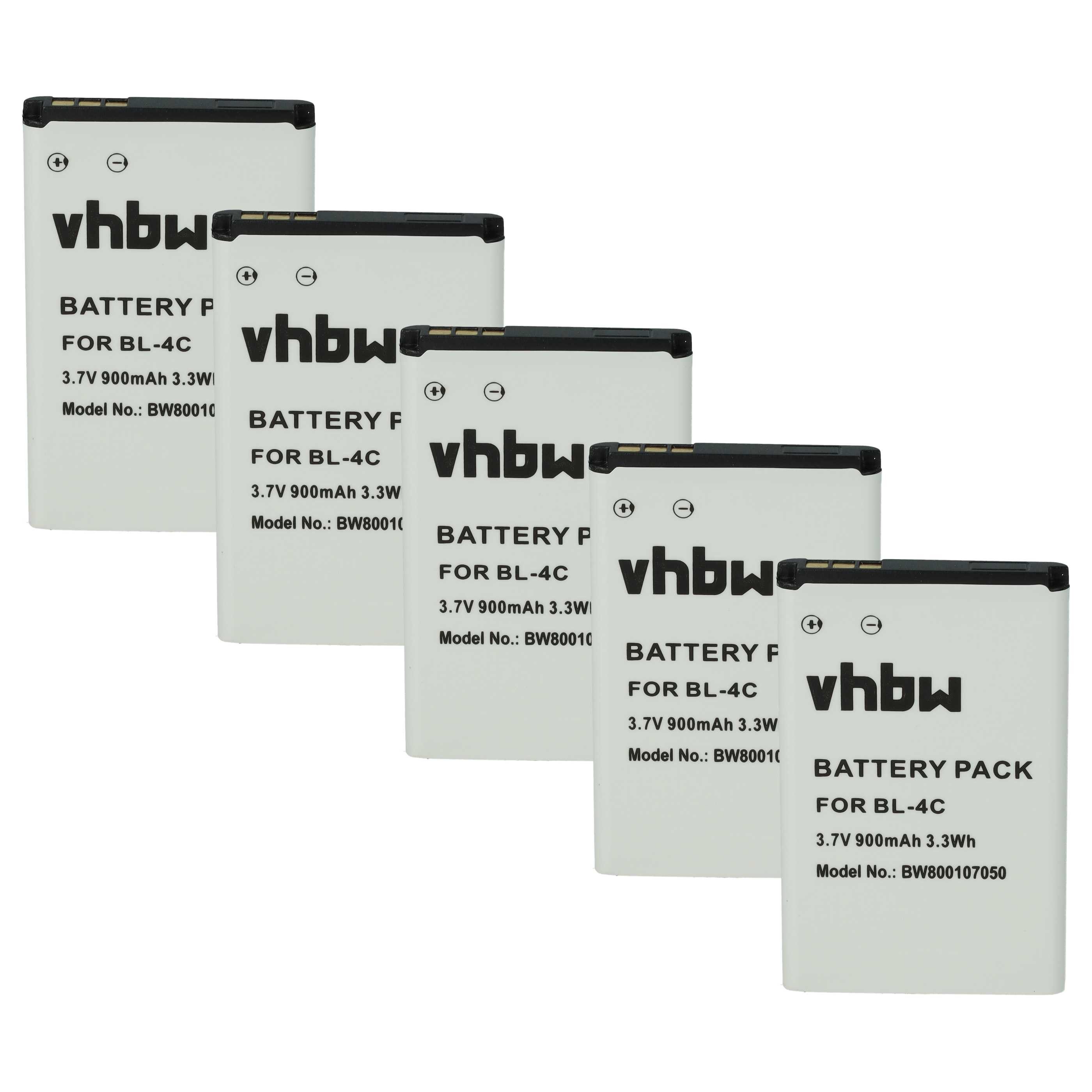 vhbw Akku passend für MaxCom MM821BB, MM821, MM820BB, MM823, MM820 Smartphone-Akku Akku Li-Ion 900 mAh (3,7 V, 5 St), Leistungsfähige Austausch-Akkus für Telefon, Smartphone