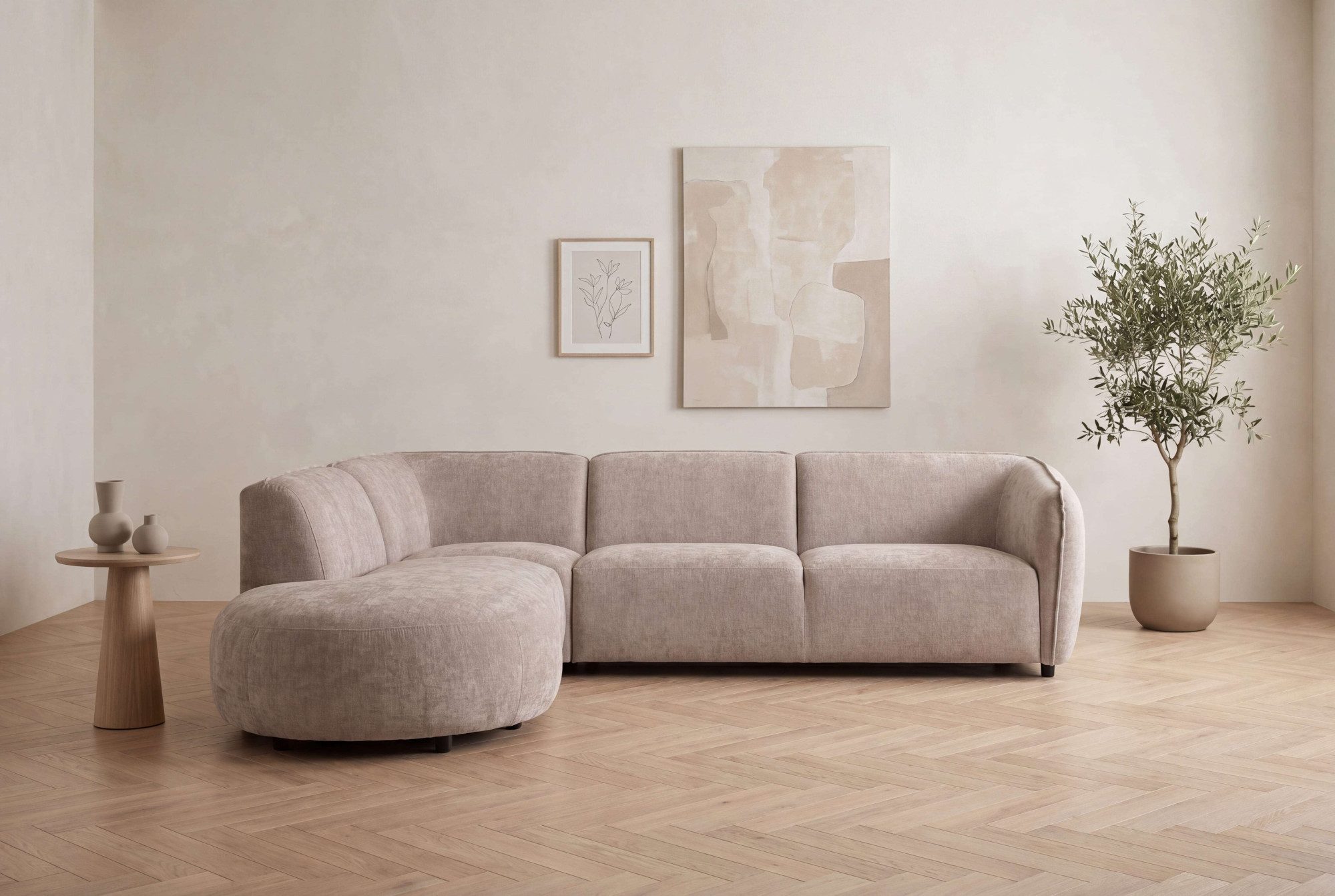 Home affaire Ecksofa OSTRUP Rundsofa, L-Form, Naturtöne, Boucle oder Chenille, Breite 273 cm, organische Form mit sanften Rundungen