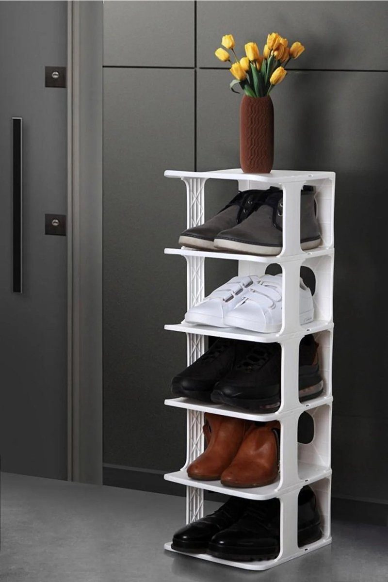Luxury Bites Schuhregal mit 5 Ebenen aus Kunststoff, Tragbares Schuhregal weiß & anthrazit