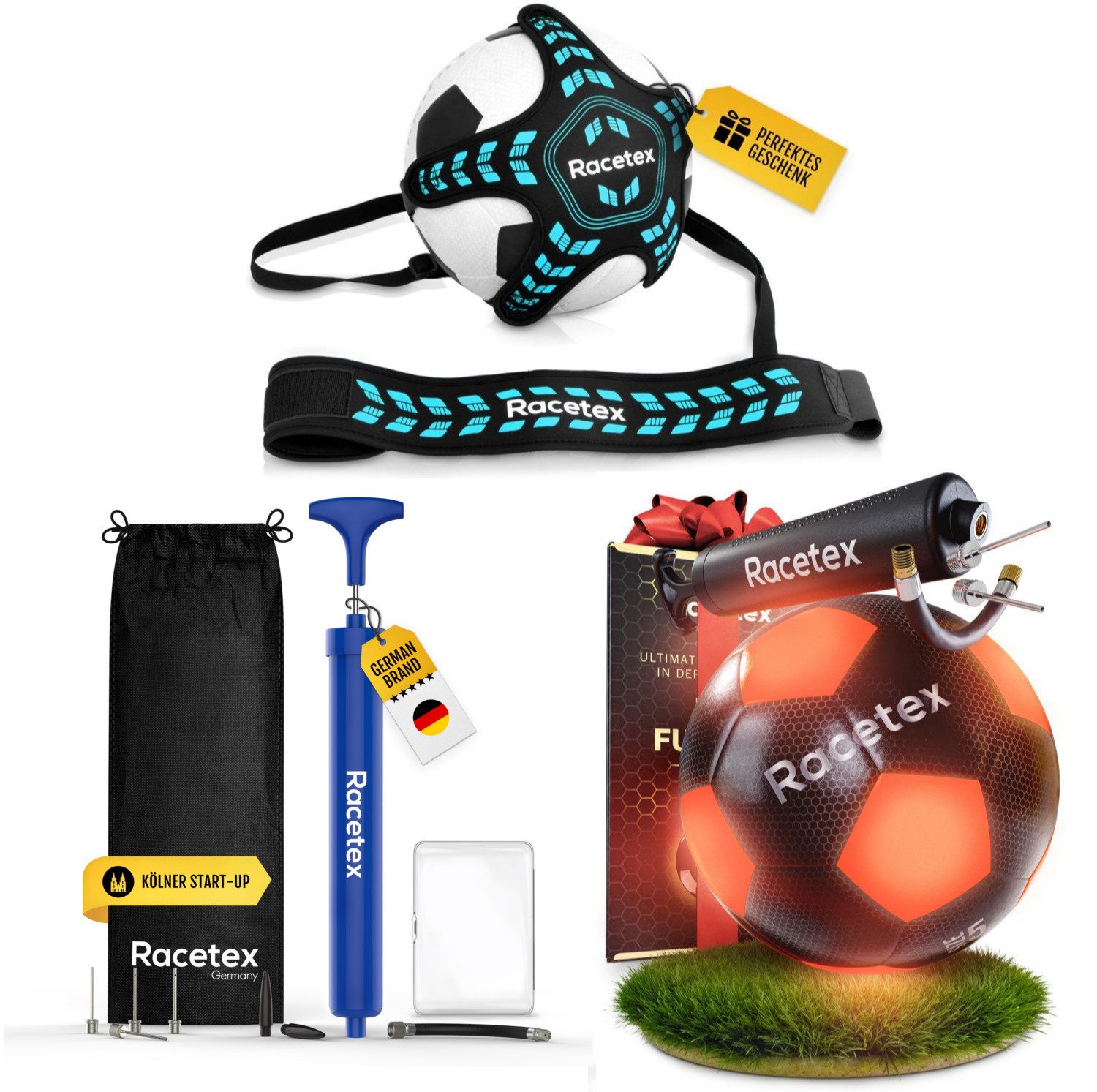 Racetex Fußball Racetex LED Fußball + Kicker Trainer + Ballpumpe SET, ⚽DAS PERFEKTE GESCHENK