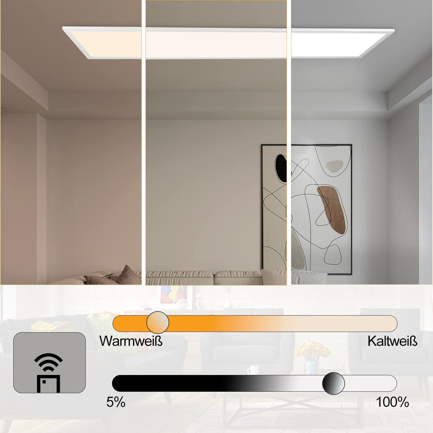 ZMH LED Panel Wohnzimmerlampe Tageslichtweiß, integriert, cm Dimmbar, Deckenpanel 120cm Deckenlampe fest Fernbedienung, Weiß1 120x30 mit 3840lm, Dimmbar Weiß 48W, LED
