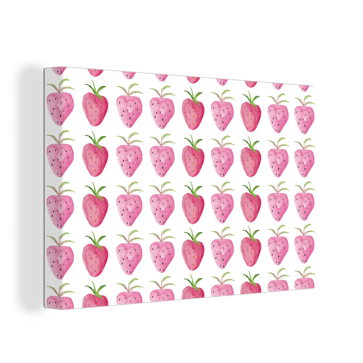 OneMillionCanvasses® Leinwandbild Erdbeere - Aquarell - Design, (1 St), Wandbild Leinwandbilder, Aufhängefertig, Wanddeko, 30x20 cm
