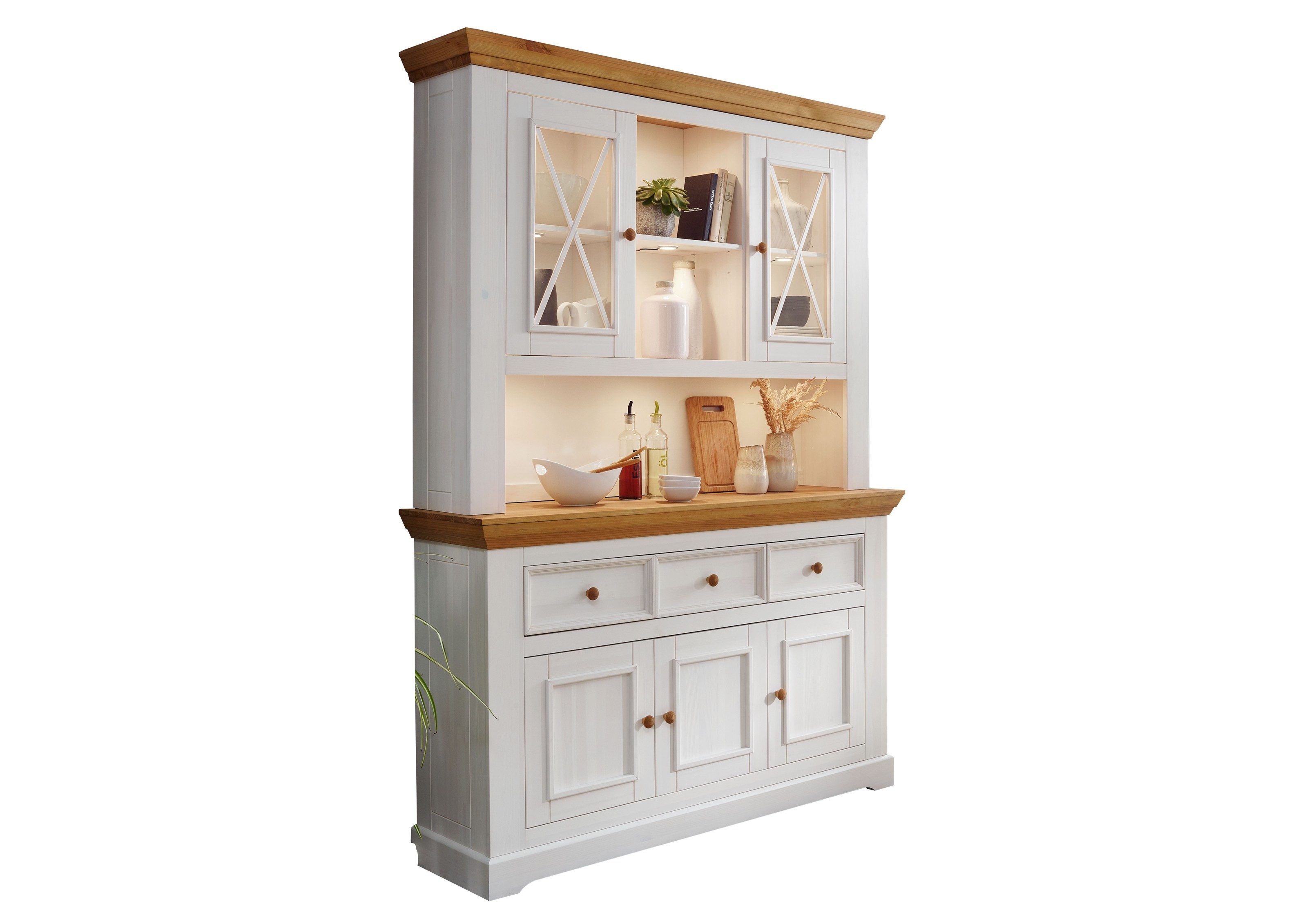Lebenswert Buffet WZ-0133 (BxHxT: 149x214x42 cm) aus Kiefer massiv in weiß mit 3 Schubladen und 5 Türen