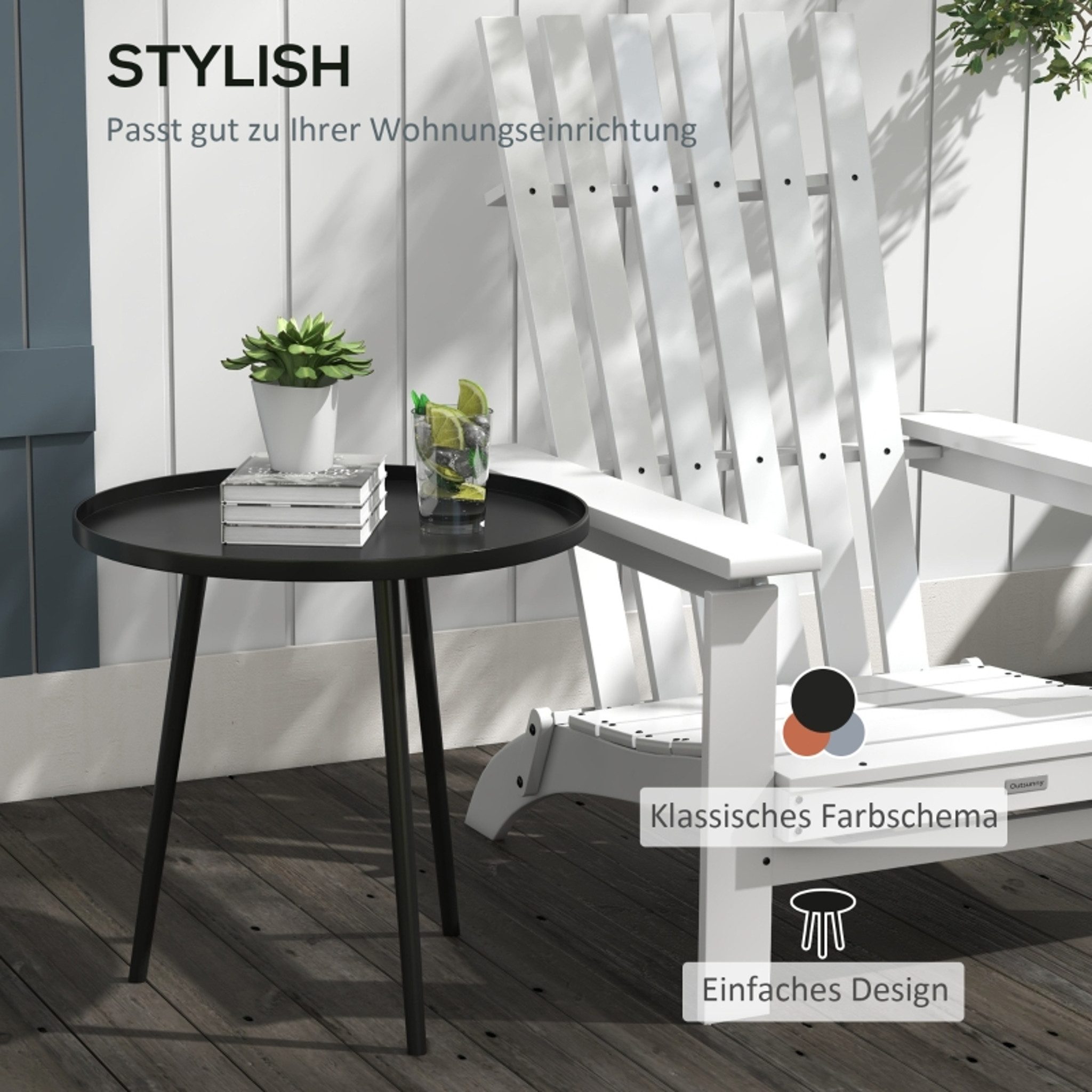 MC Star Gartentisch Outdoor Beistelltisch, Gartentisch, runder Terrassentisch, Stahl (40 x 50Hcm, Schwarz)