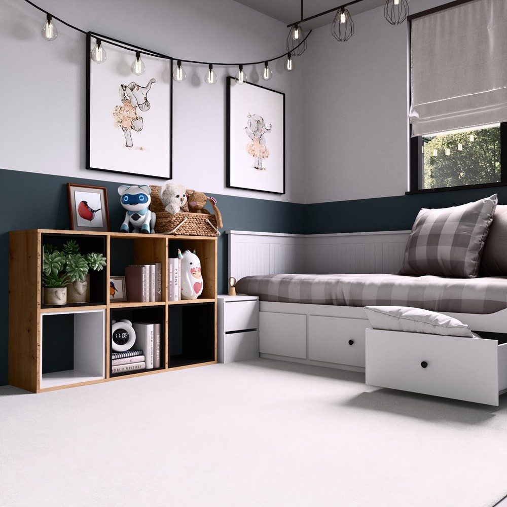 Raumhirsch Furniture Standregal Regal, Standregal, Bücherregal mit 6 Fächern, Maße 75 x 30 x 110 cm, einfache Montage, für Bücher, Spielzeug und Wohnaccessoires