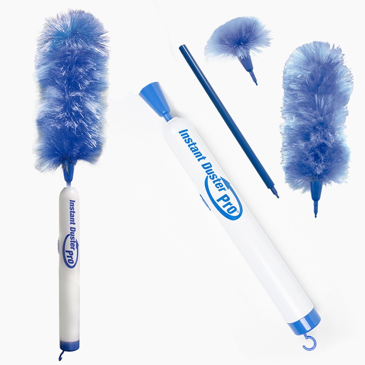 Best Direct® Elektro-Oberflächenbürste Instant Duster Pro®, Set, 4-tlg., inkl. großem und kleinem Staubwedel (austauschbar), Staubwedel mit Teleskopstiel, rotierend, elektrisch, batteriebetrieben