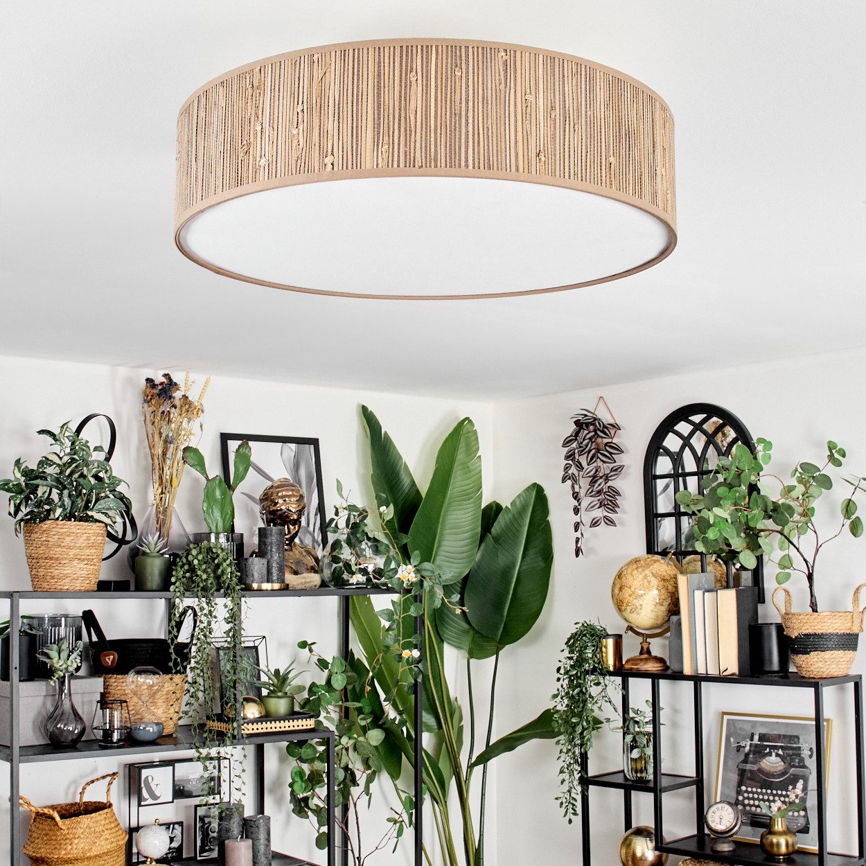 hofstein Deckenleuchte Deckenlampe aus Metall/Binsenstroh/Stoff/Kunststoff günstig online kaufen
