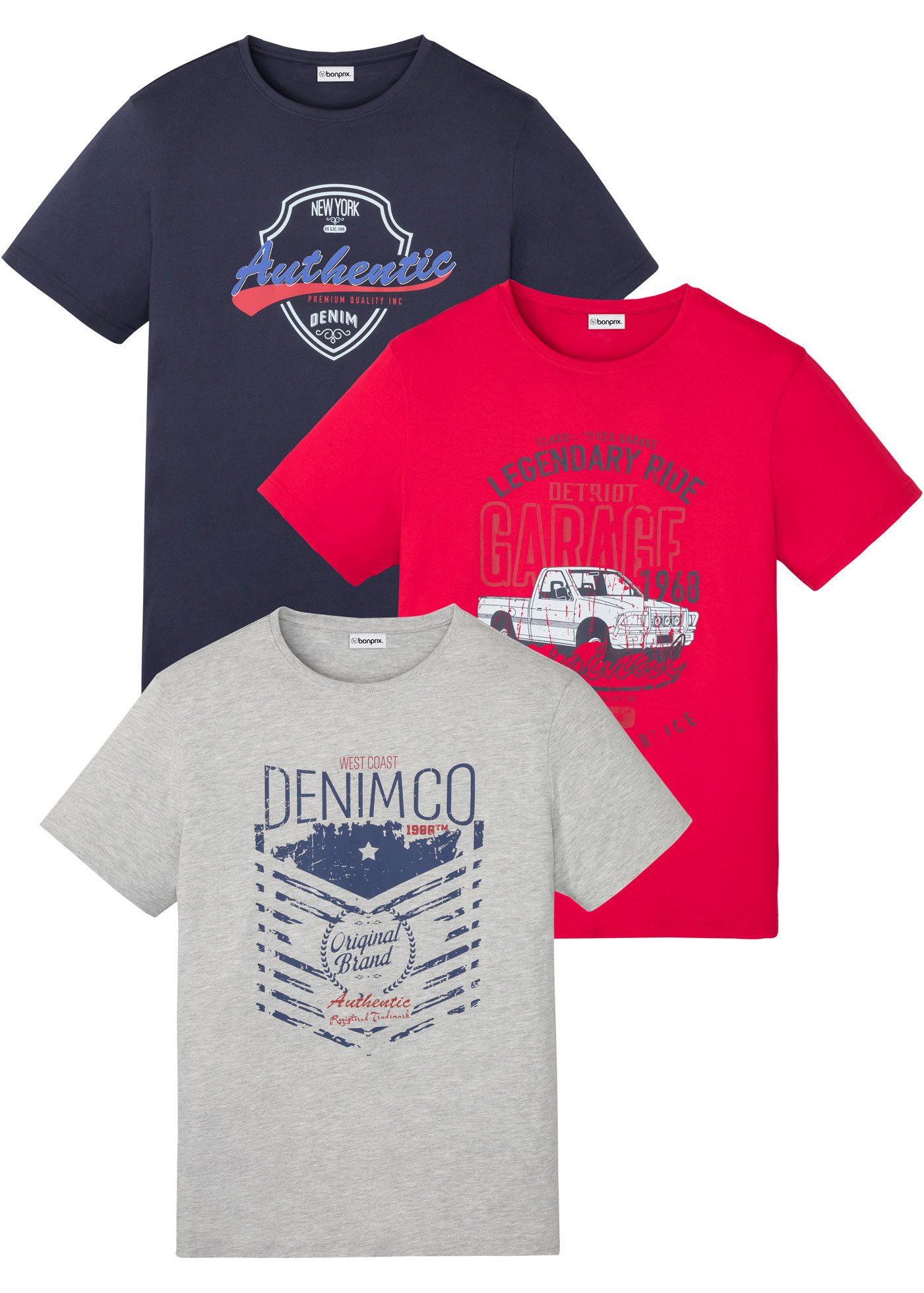 bonprix T-Shirt (Packung, 3-tlg) regular fit, kurze Ärmel, aus Baumwolle
