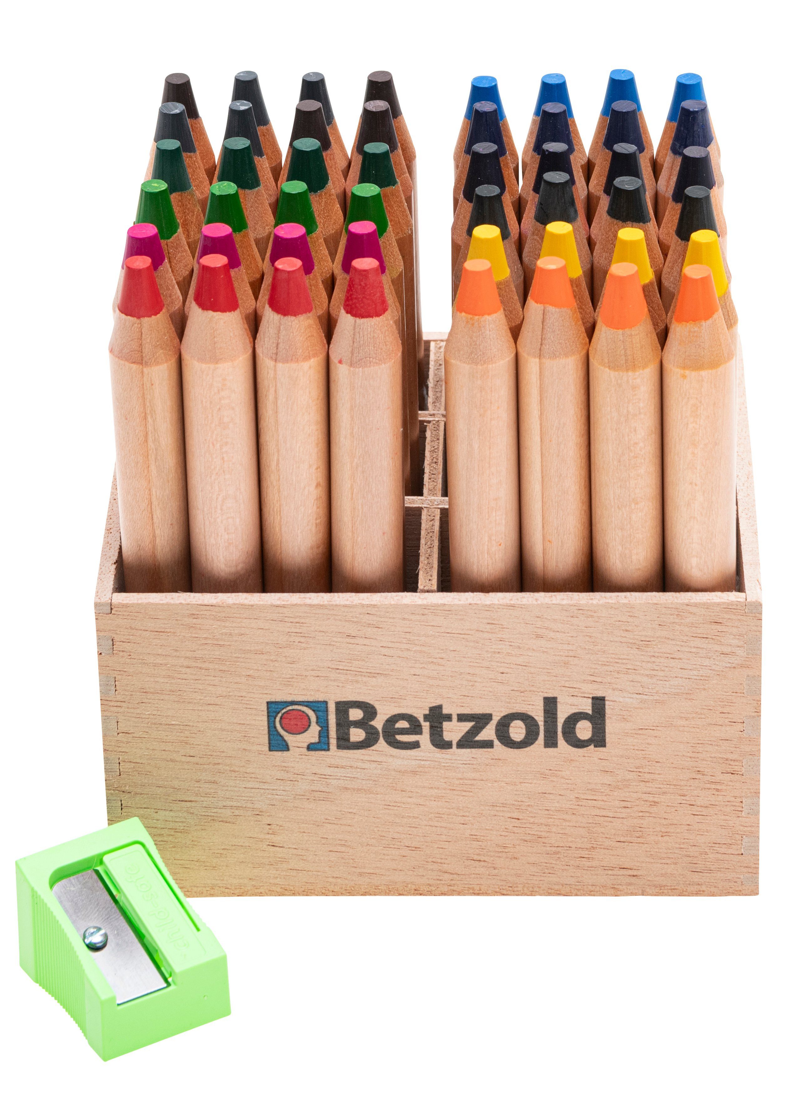 Betzold Buntstift Buntstifte, 48 Stück im Holzaufsteller, mit Spitzer