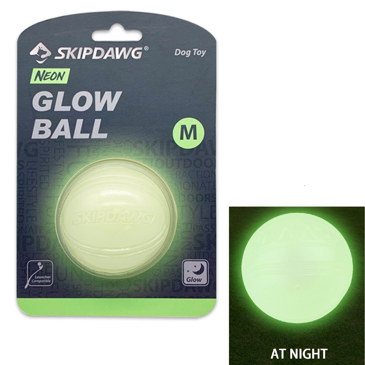 Skipdawg Tierball Neon Glow Ball, TPR-Kunststoff, leuchtet im Dunkeln