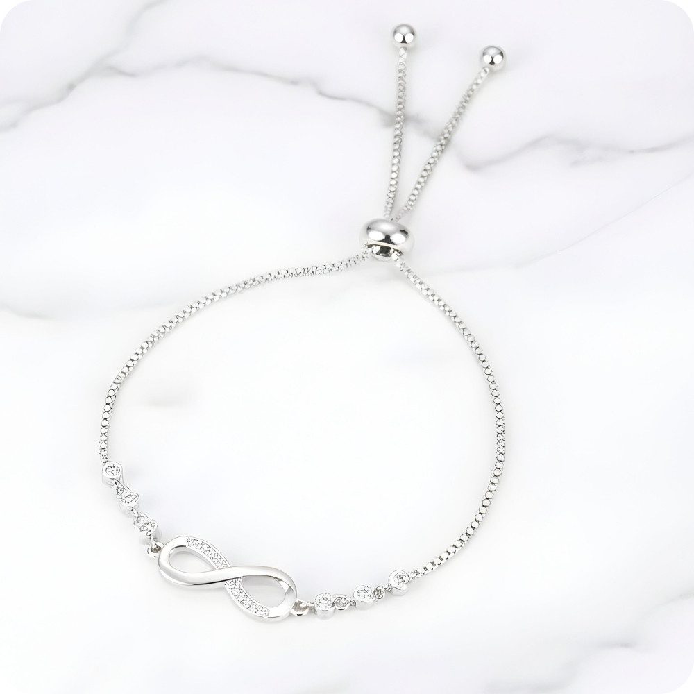 Shining Diva Armband Infinity Kristall Armband Damen Silberplattiert Verstellbar Elegant (Einzelarmband, Einzelstück), Kristallbesatz, Verstellbar, Nickelfrei, Bleifrei