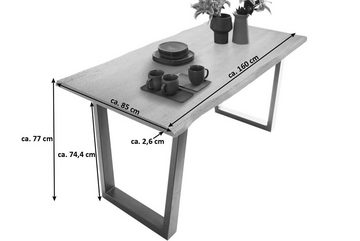 SAM® Baumkantentisch Sligo, massives Akazienholz, V-Gestell aus Roheisen, Tischstärke 26mm