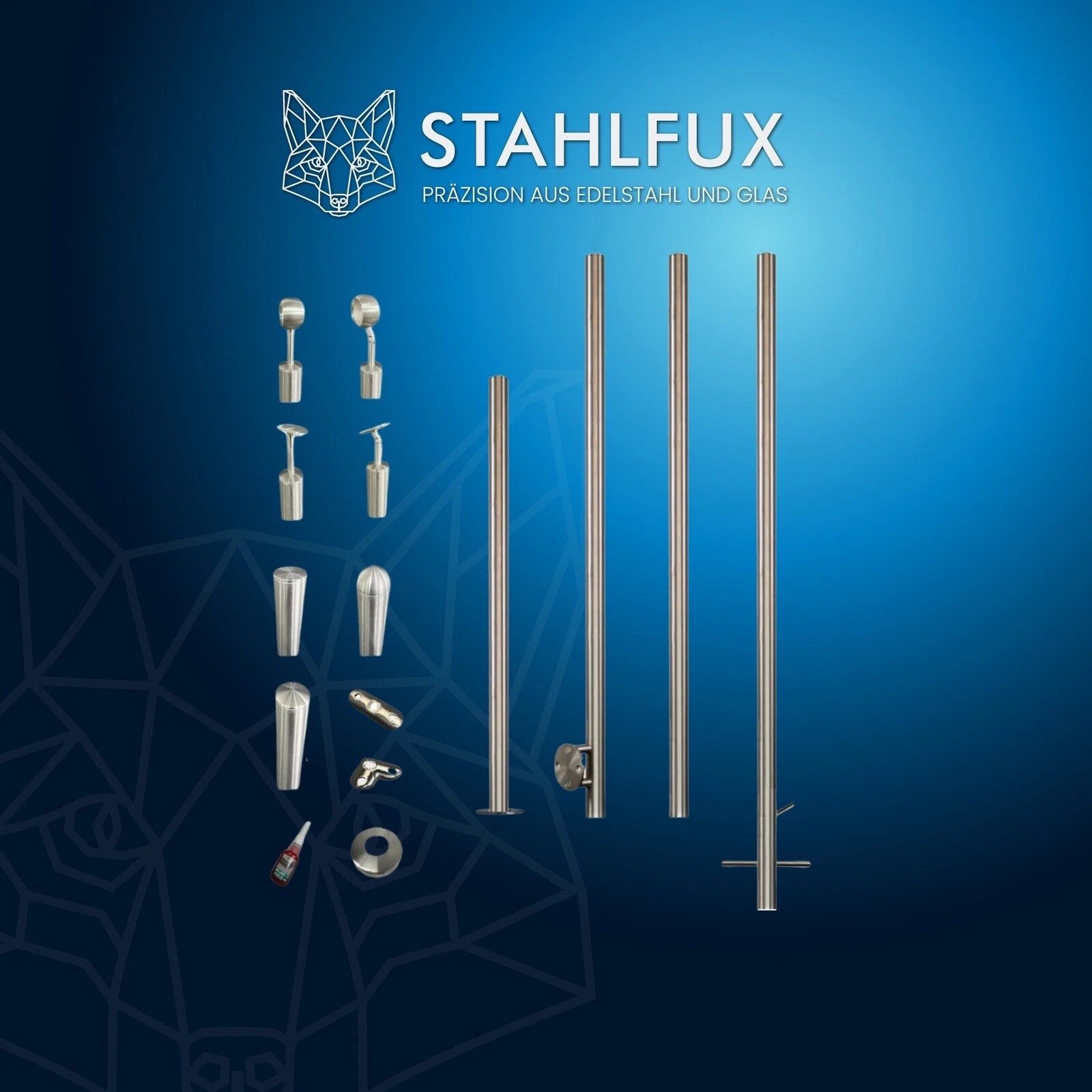 StahlFux Zaunpfosten Edelstahl-Geländerpfosten V2A für Wangenmontage, (Spar-Set, 1-St., Seitenmontage), CNC-Fließbohrverfahren, DIN-konforme Gewinde und saubere Schweißnähte