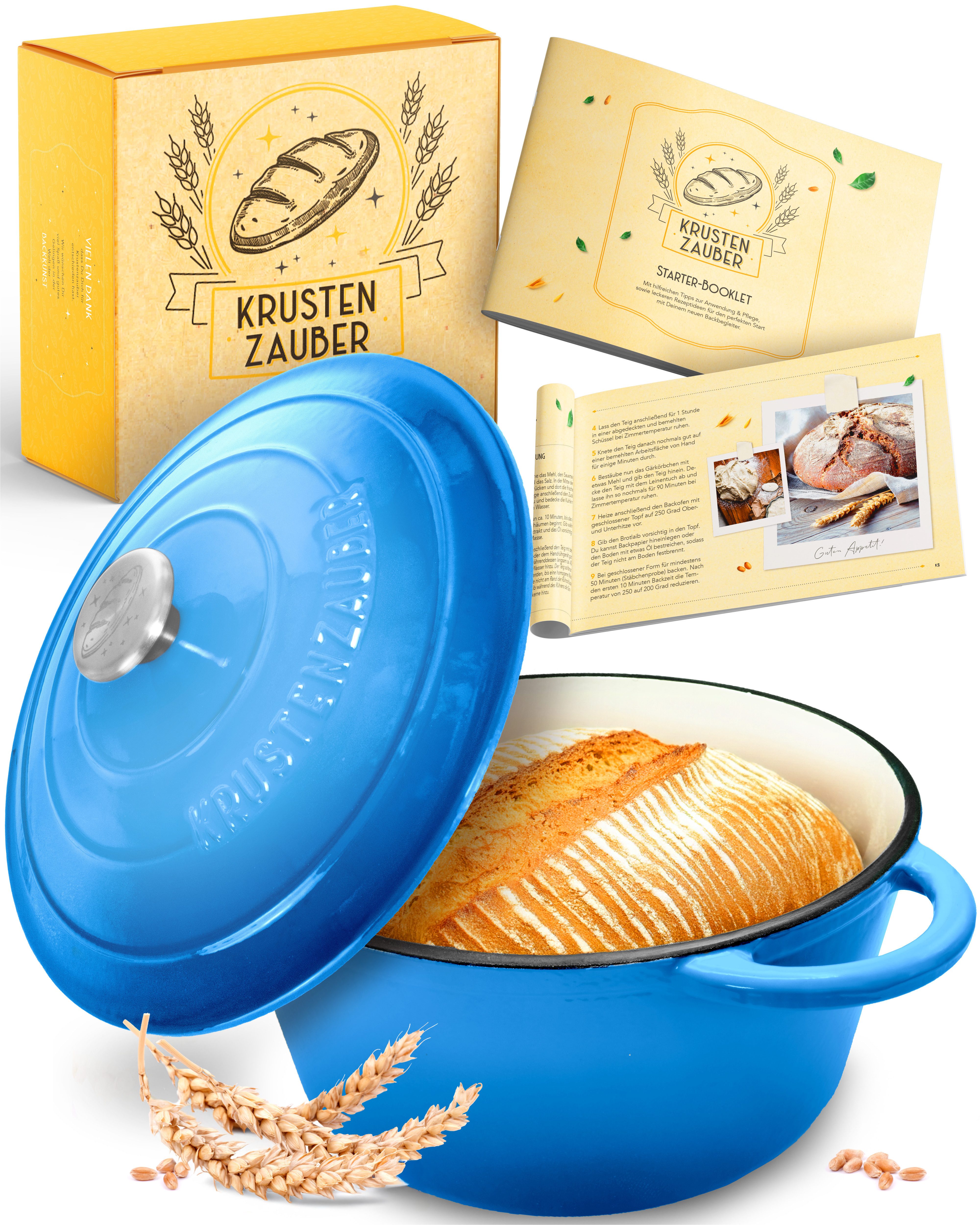 Krustenzauber Kasserolle Gusseisen Topf als Kochtopf, Schmortopf oder Brotbackform
