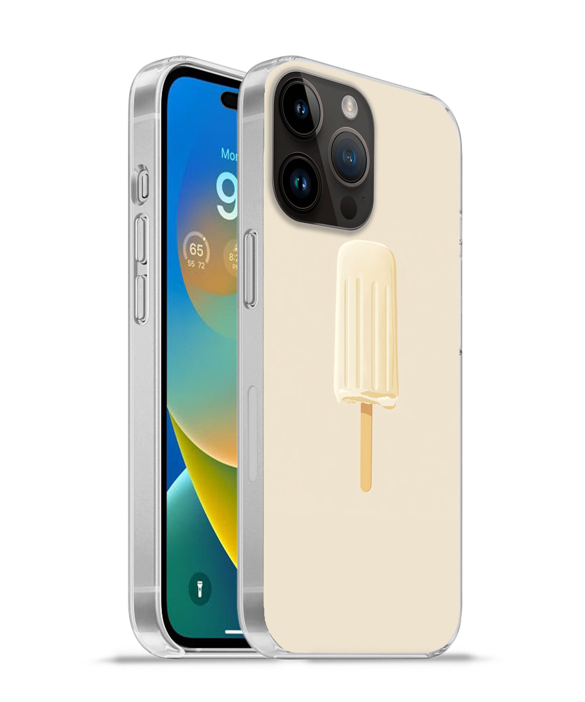 MuchoWow Handyhülle für Apple iPhone 14 Pro Minimalistisch - Wassereis - Stick - Beige, Smartphone-Bumper, Print, Handy Schutzhülle Dünn