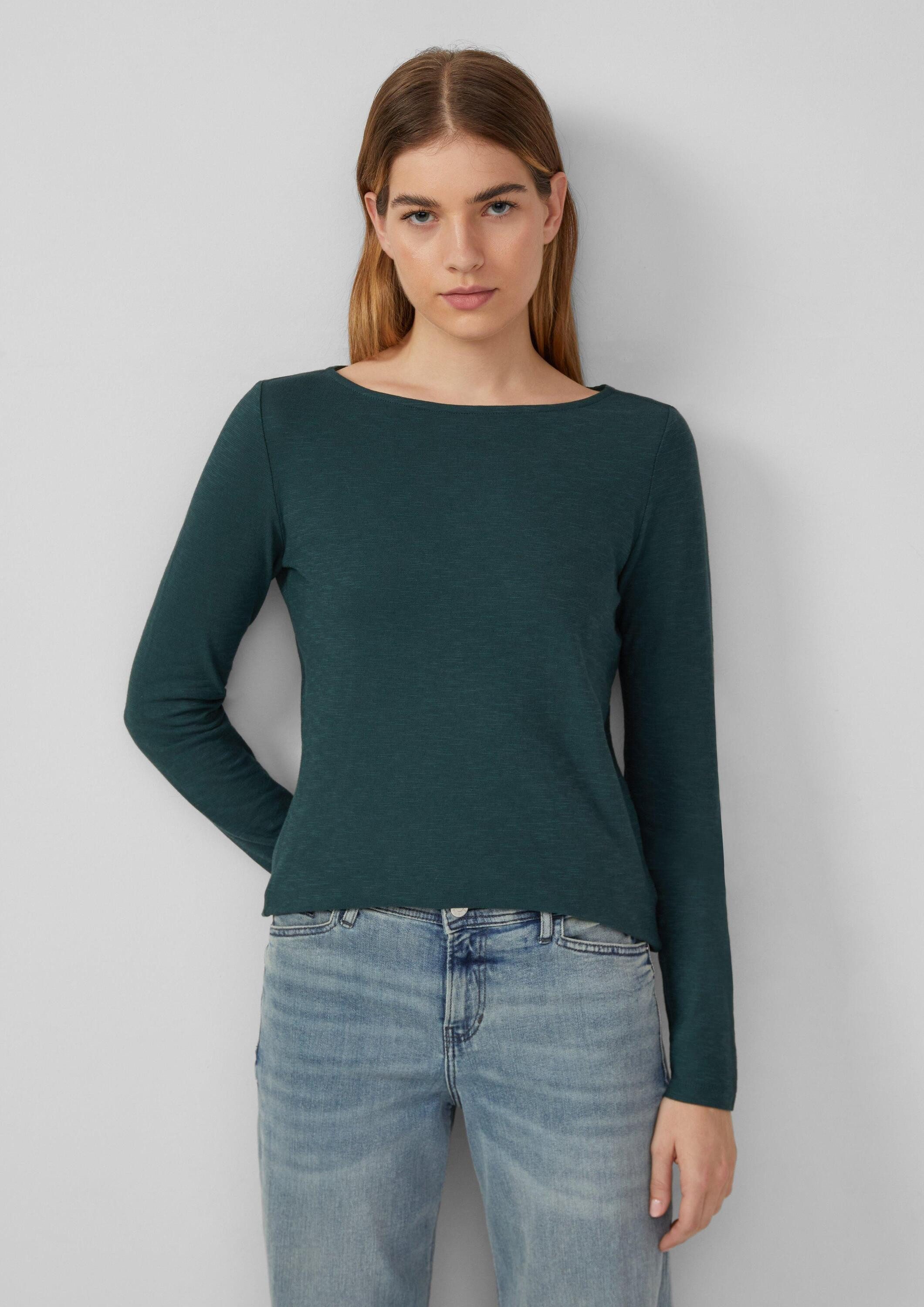 s.Oliver Langarmshirt T-Shirt Slim-Fit-Longsleeve aus Baumwollslub mit U-Boot-Ausschnitt
