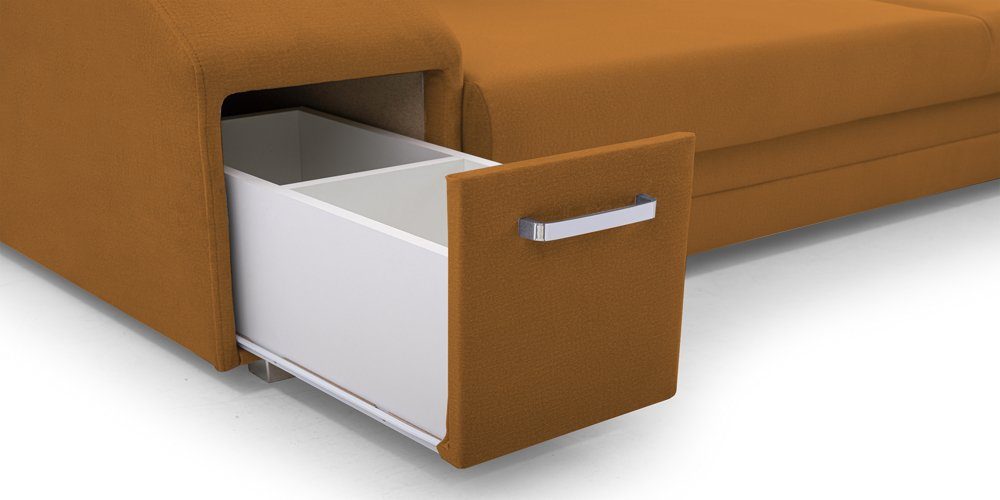 Hocker Minibar, DB-Möbel Ecosofa mit Ecksofa Grau Millo Senffarbe, Schlaffunktion, in mit und