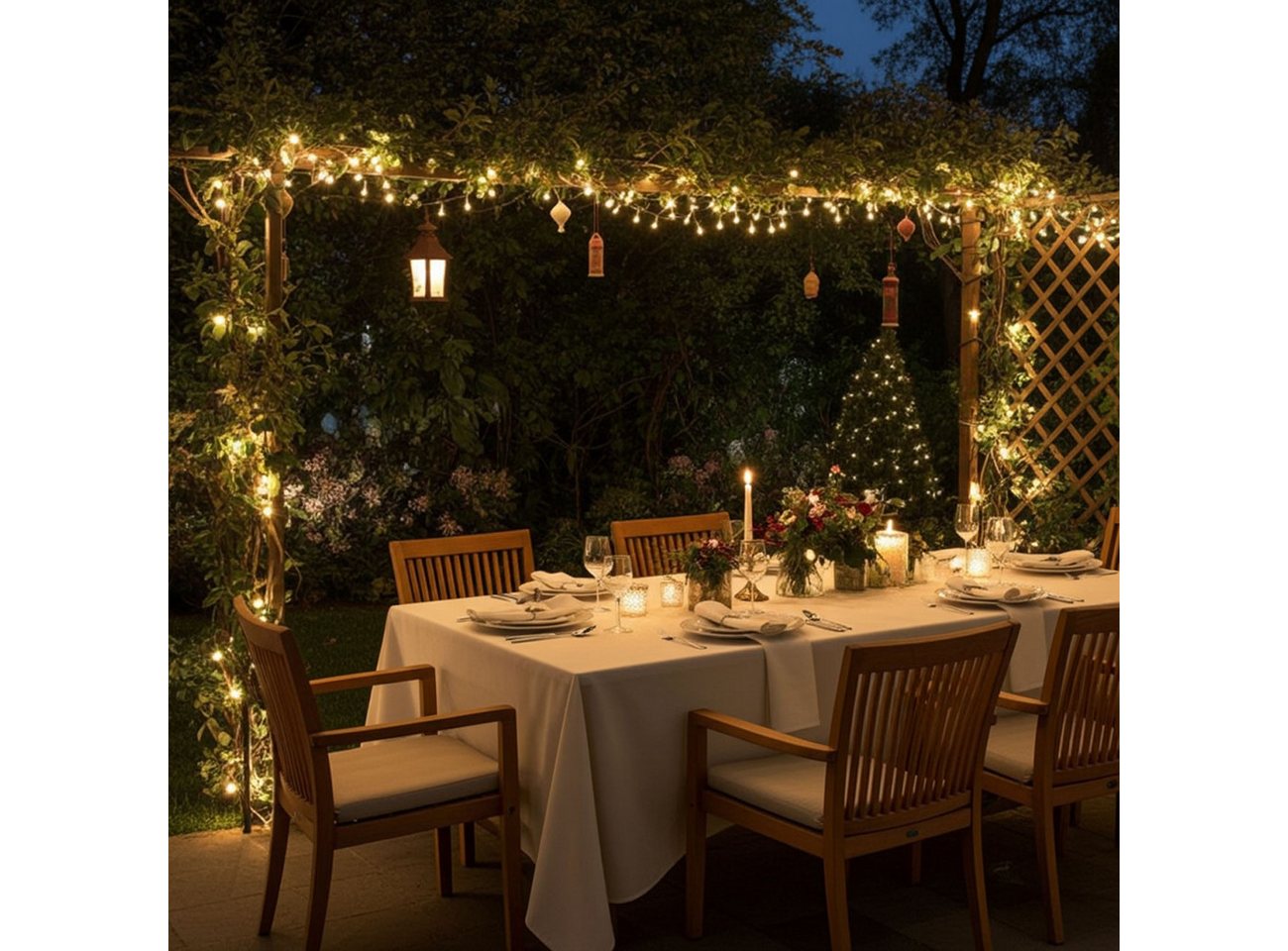shop'n smile ideoon LED-Lichterkette XL Lichterkette 320 LEDs warmweiß, 24m für Innen & Außen IP44, 320 LED-Lichterkette 24m Länge + 2m Zuleitung, IP44 innen & außen