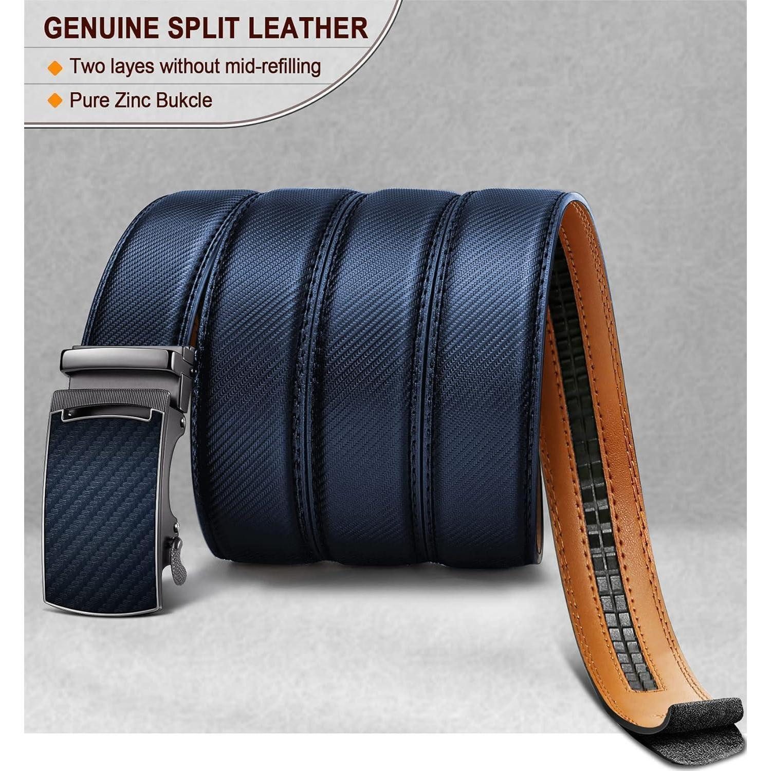 LuxusKollektion Ledergürtel Herren Ledergürtel Ratsche Automatik 35mm Navyblau