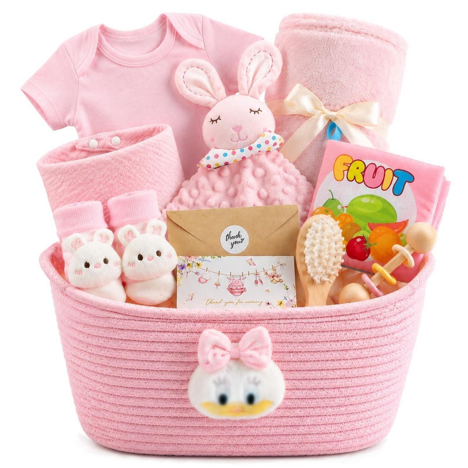 LuxusKollektion Geschenkbox Baby Geschenkset 10-tlg Rosa Korb Decke Hase (10 St)