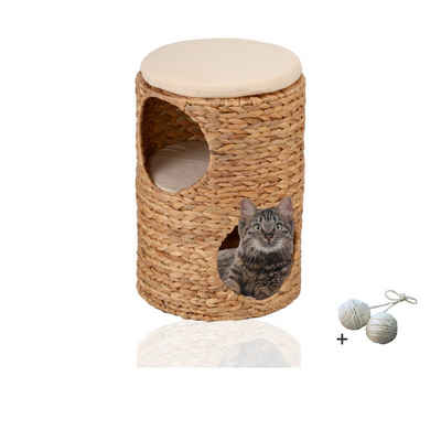 Rohrschneider Tierhöhle Katzenturm für kleine Katzen mit 2 Etagen, Katzentonne Wasserhyazinthe