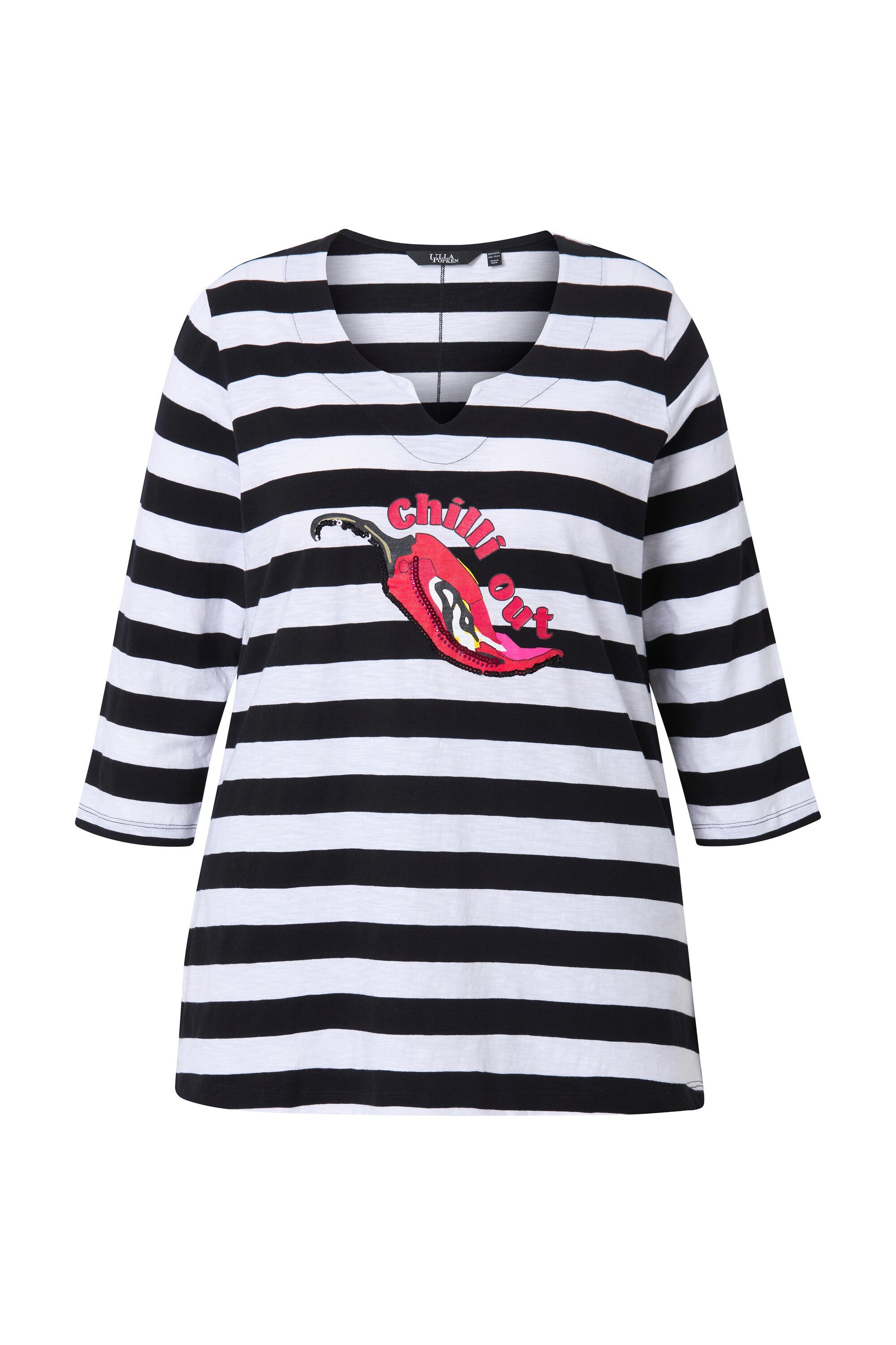 Ulla Popken T-Shirt Shirt Ringel verzierte Peperoni Classic 3/4-Arm günstig online kaufen