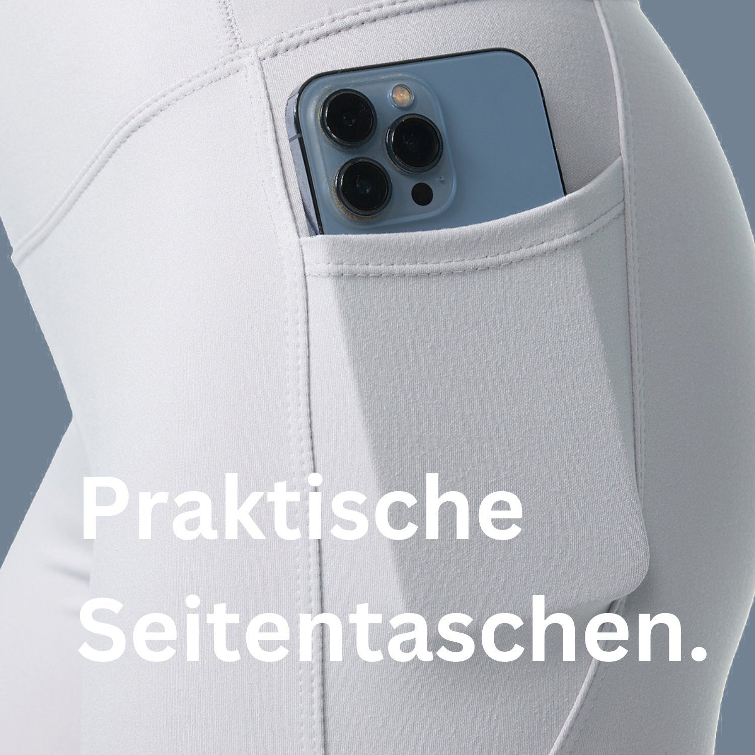 Frentree Lange in Waist, (High mit für Sporthose, Laufhose Hellgrau vielen Farben) Damen, Leggings mit hohem Komfort Yogaleggings Taschen