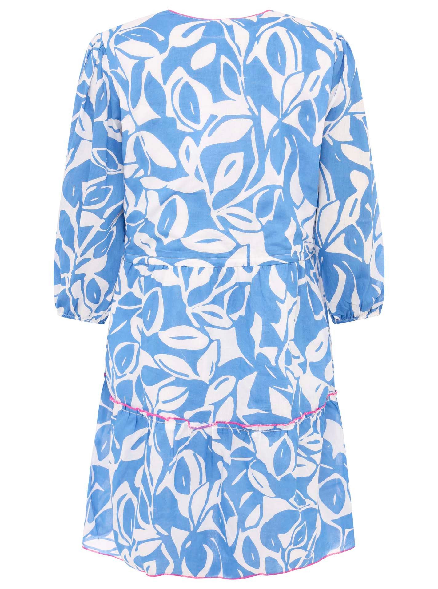 Zwillingsherz Sommerkleid "Blätter Zweifarbig" mit Tasseln und kontrastfarbigen Details