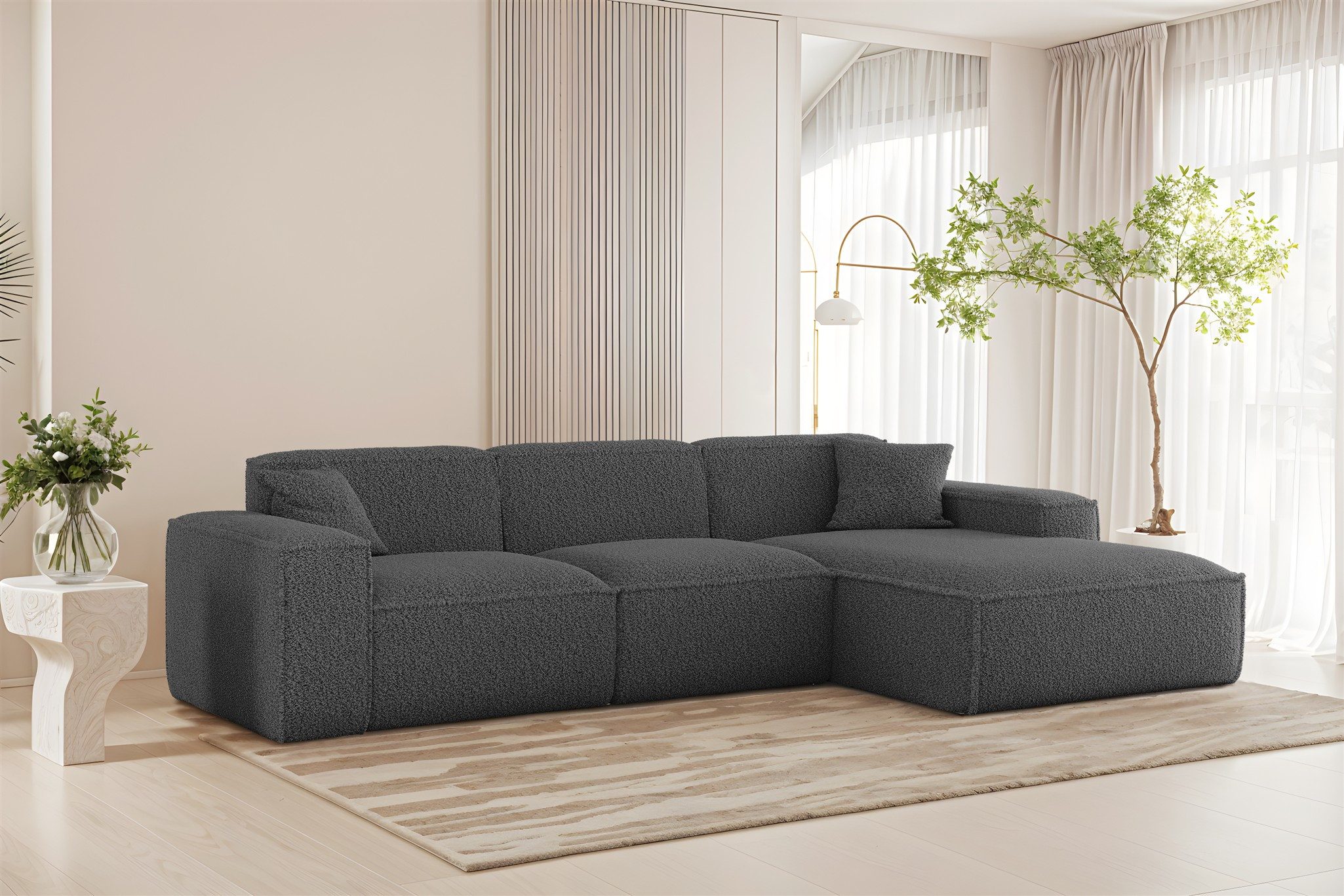Fun Möbel Ecksofa Designersofa CELES PREMIUM in Stoff Sven, Ottomane Rechts oder Links, inkl. 2 x Zierkissen