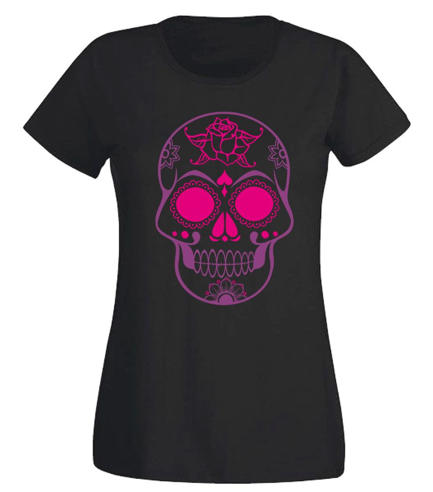 G-graphics T-Shirt Sugar Scull Slim-fit Damen T-Shirt aus unserer Pink-Purple-Collection