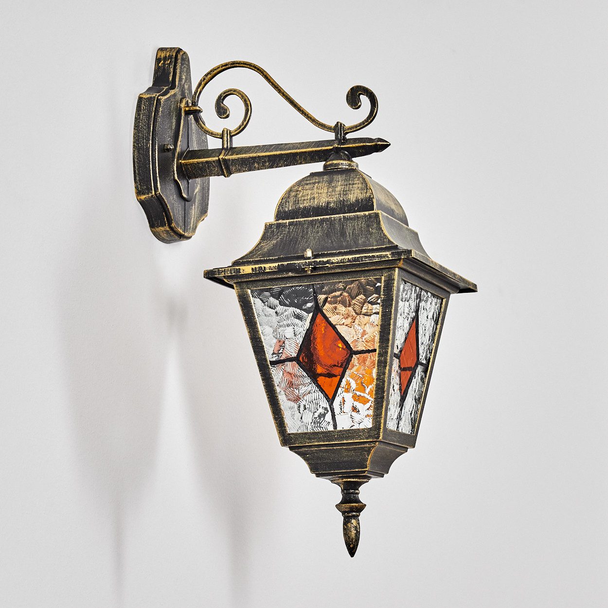 hofstein Außen-Wandleuchte Außenwandlampe aus Metall/Glas in Gold/Schwarz/Klar/Bernstein, ohne Leuchtmittel, Außenwandleuchte im Retro/Vintage/Antik/Landhaus-Design, E27, IP44