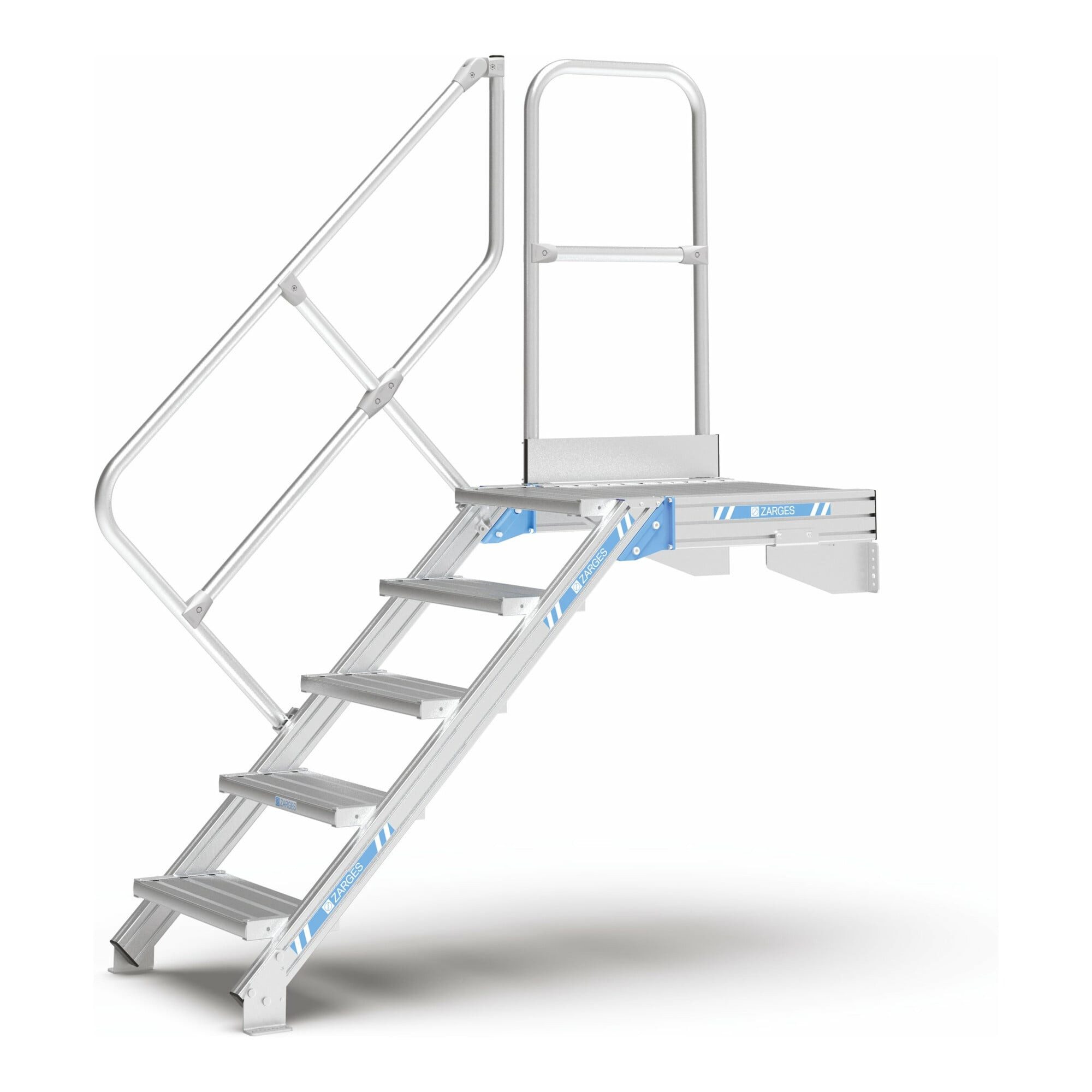 Zarges Treppenstufe ZARGES LM-Treppe mit Plattform 45° 9 Stufen, 600 mm breit, Höhe 1.93 m