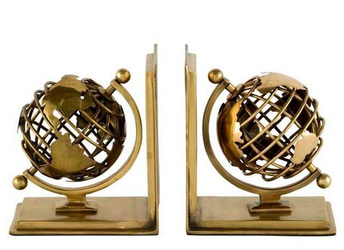 Buchstütze Luxus Bücherstützen Globus Messing Finish Aluminium - Bücherstütze - Book End - Luxus Kollektion - Art Deco