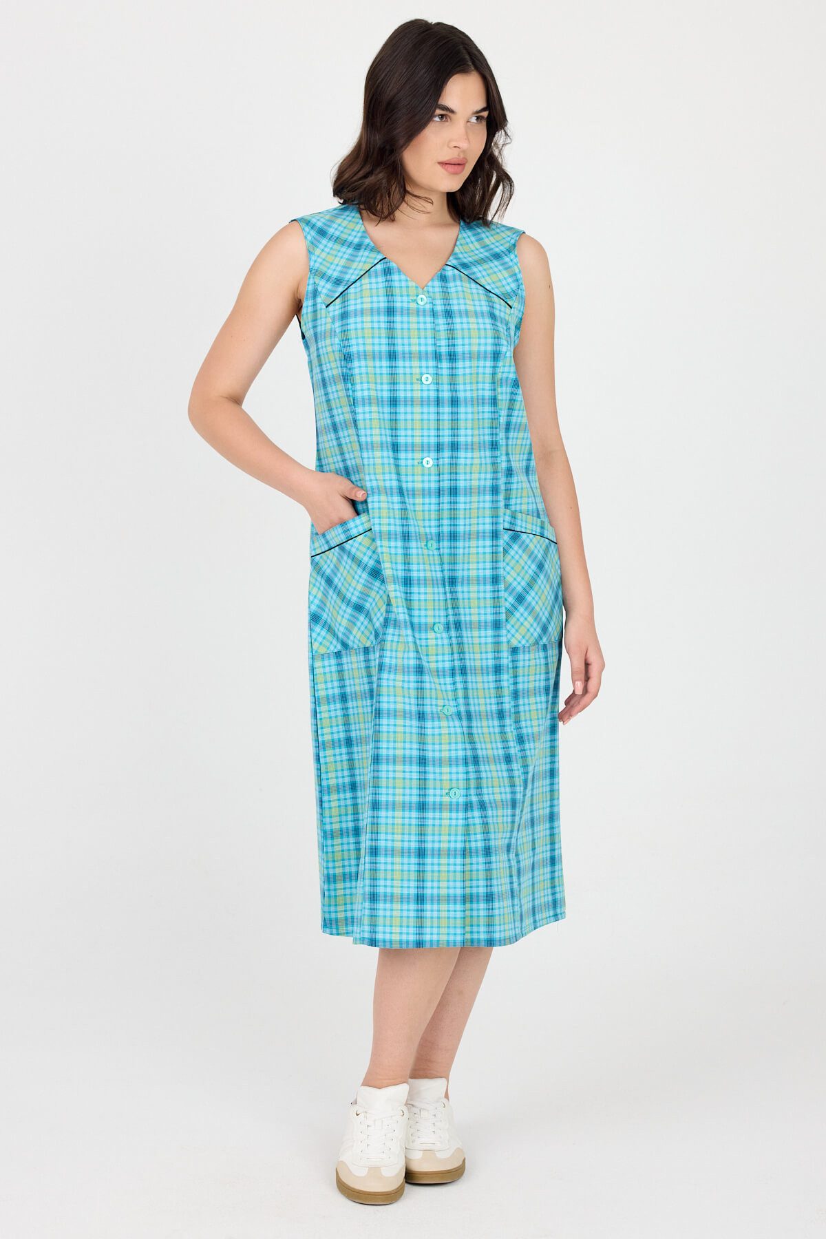 Phistan Tunikakleid Kittel aus garngefärbtem Stoff – Kariert