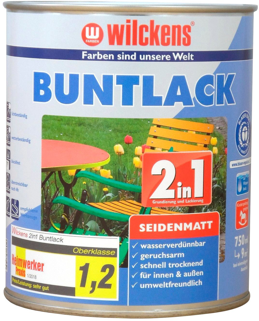 Wilckens Farben Holzlack 2in1 Buntlack seidenmatt, umweltfreundlich RAL 9005 Tiefschwarz seidenmatt