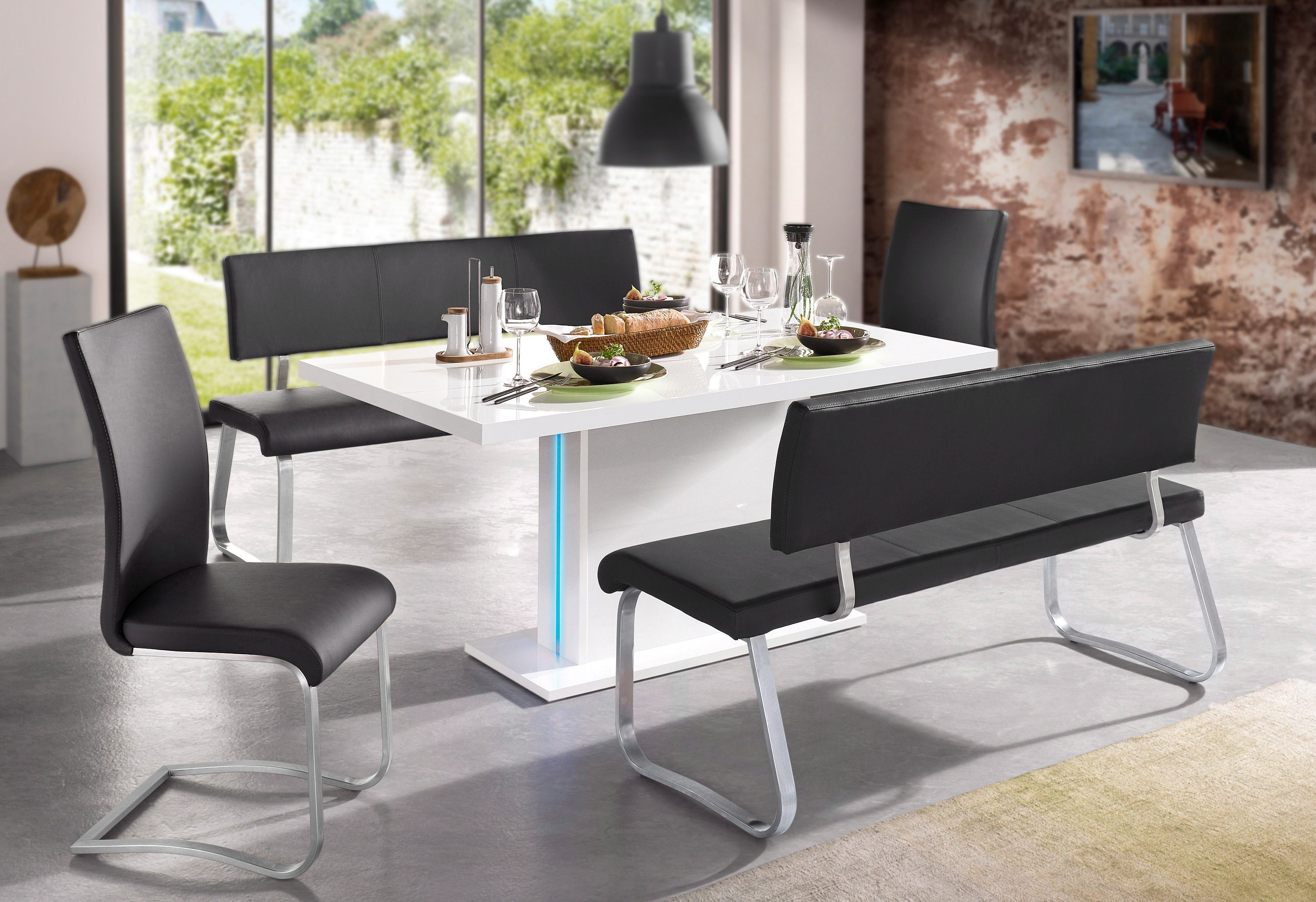 Schwarz Schwarz furniture Arco mit Stuhl belastbar Freischwinger 2 Echtlederbezug, MCA bis | 130 (Set, Kg St),
