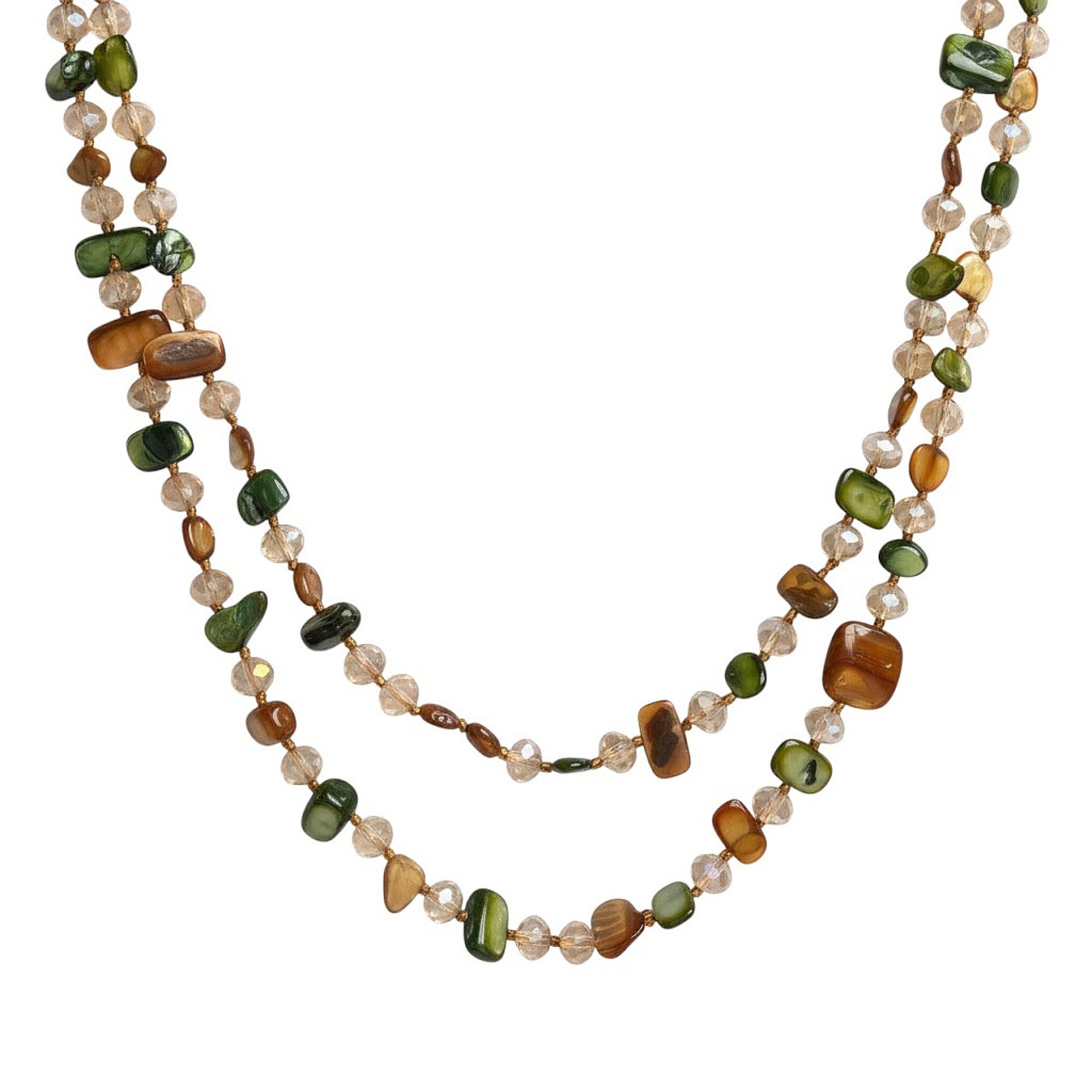 KARMA Lange Kette Longkette, 120 cm Natursteinkette Grün-Braun (Damenschmuck, Pulloverkette Natursteinkette Damenkette), Layering Lagenlook