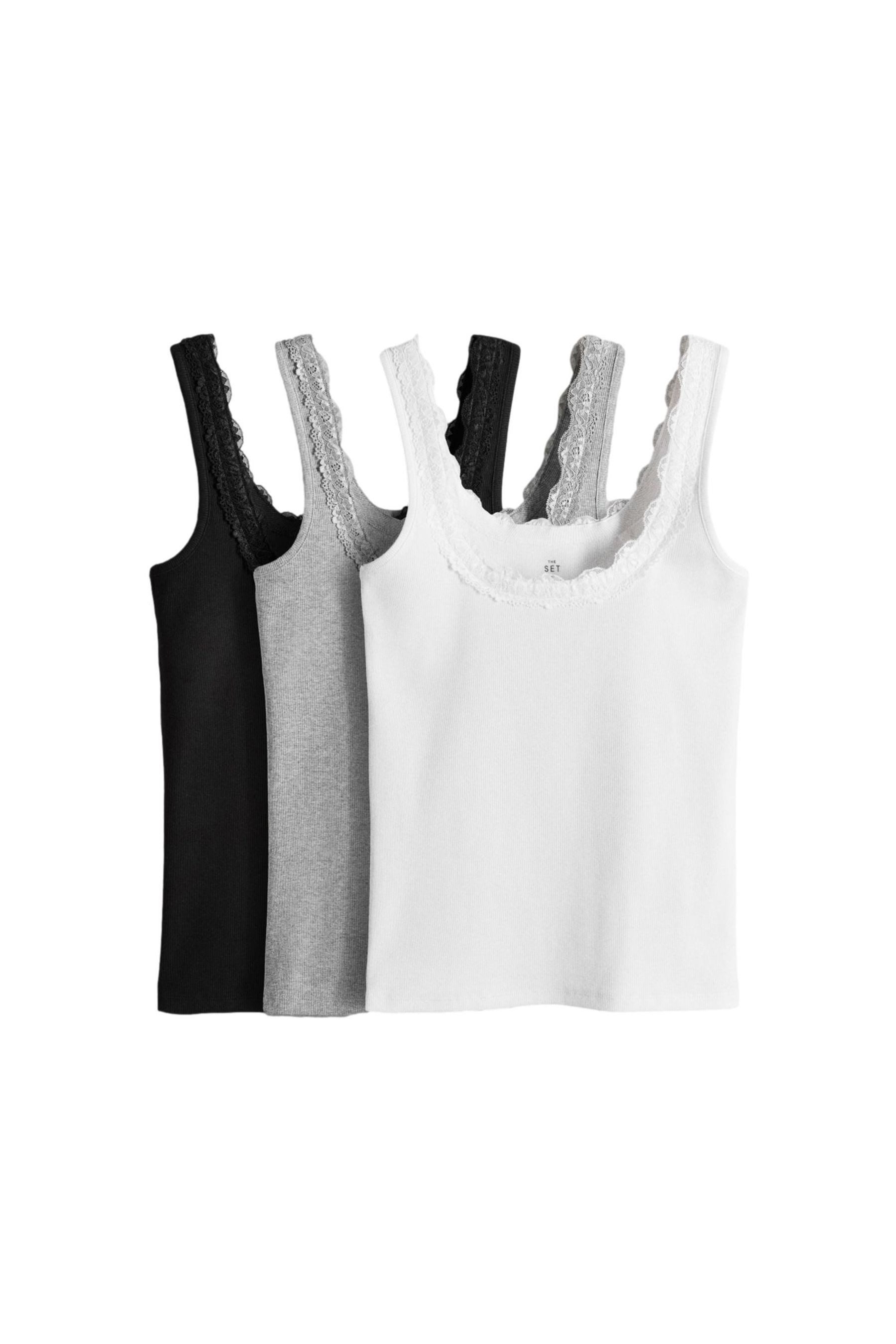Trägertop The Set Gerippte Trägertops mit Spitze, 3er-Pack
