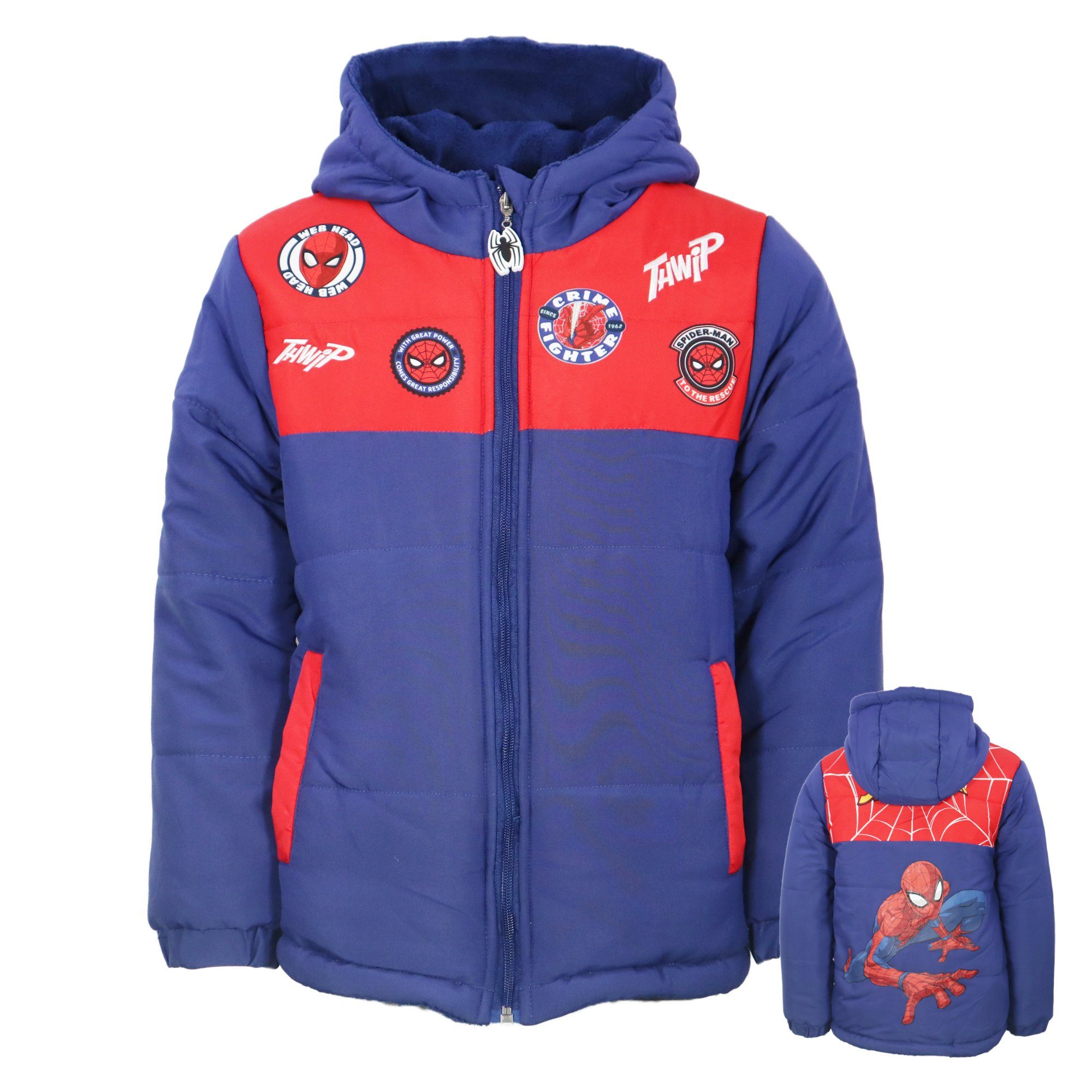 MARVEL Winterjacke Marvel Spiderman Kinder Jungen Winterjacke Jacke mit Kapuze Gr. 98 bis 140