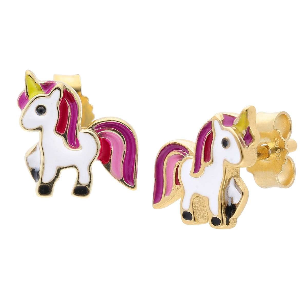 trendor Paar Ohrstecker 68435, Mädchen Gold 333/8K Kinder mit Einhorn