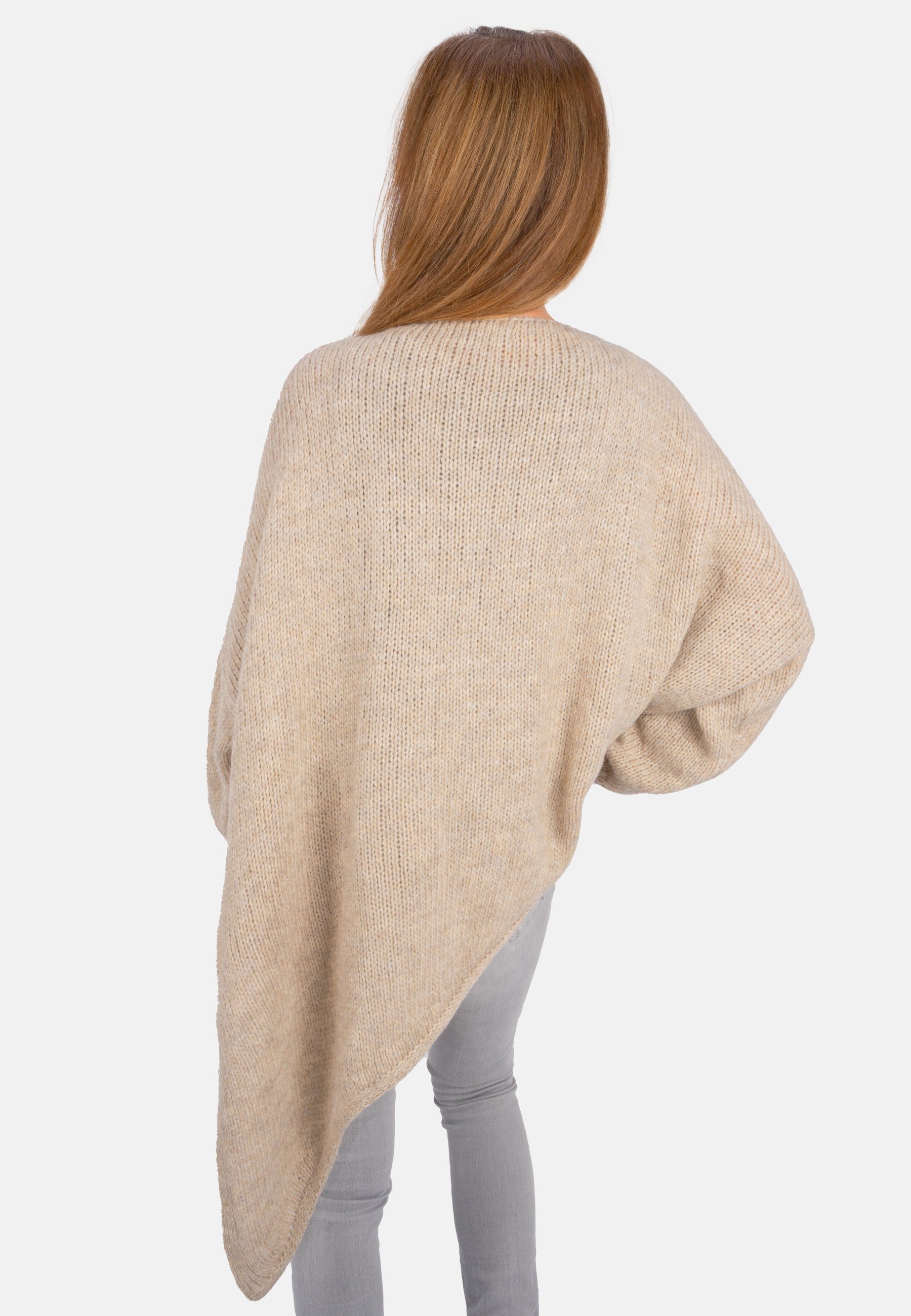 mit geschnittener Beige Seasons Pullover April Rica oversized Schlitz V-Ausschnitt-Pullover seitlichem Asymmetrisch, of