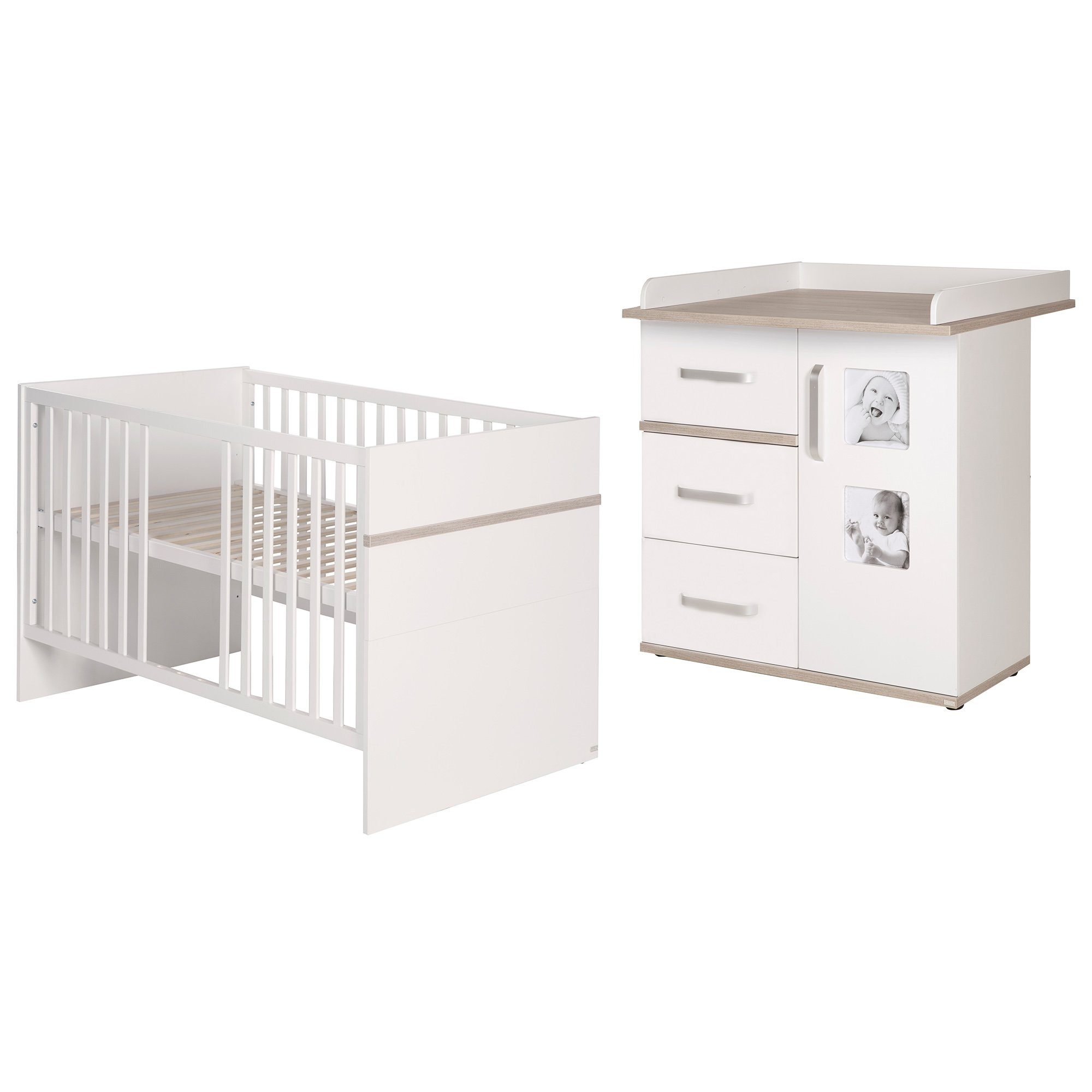 roba® Babyzimmer-Komplettset Moritz, Gitterbett & Wickelkommode, weiß/ Luna Elm