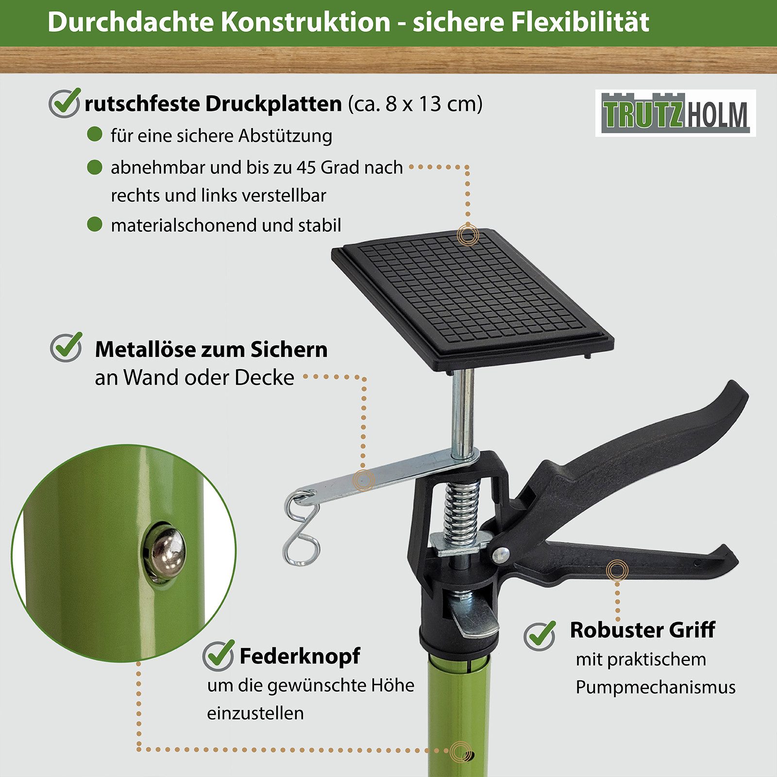 TRUTZHOLM Montageklemme 4x Deckenstütze Einhandstütze Montagestütze Teleskopstütze 115-290cm, B: 13 cm, L: 290 cm, (Spar-Set, 4-tlg., 4er Set), materialschonend – Bild 4 von 5